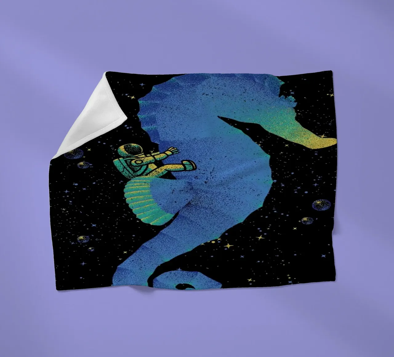 Riding A Sea Horse Astronaut fleece blanket by Tobe Fonseca