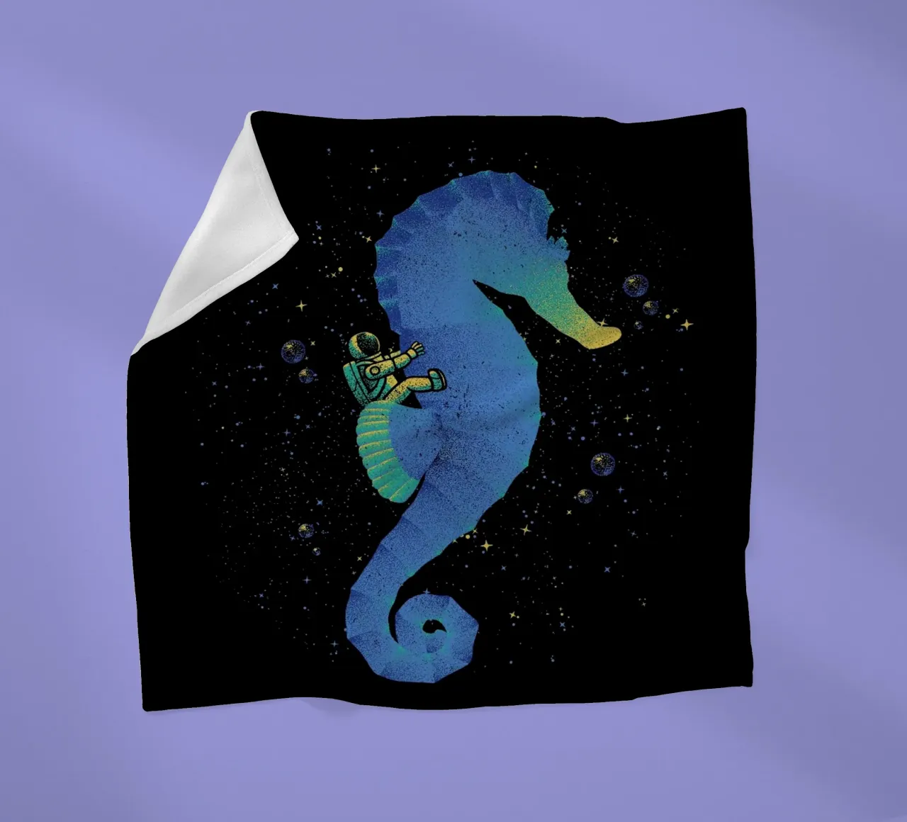 Riding A Sea Horse Astronaut fleece blanket by Tobe Fonseca
