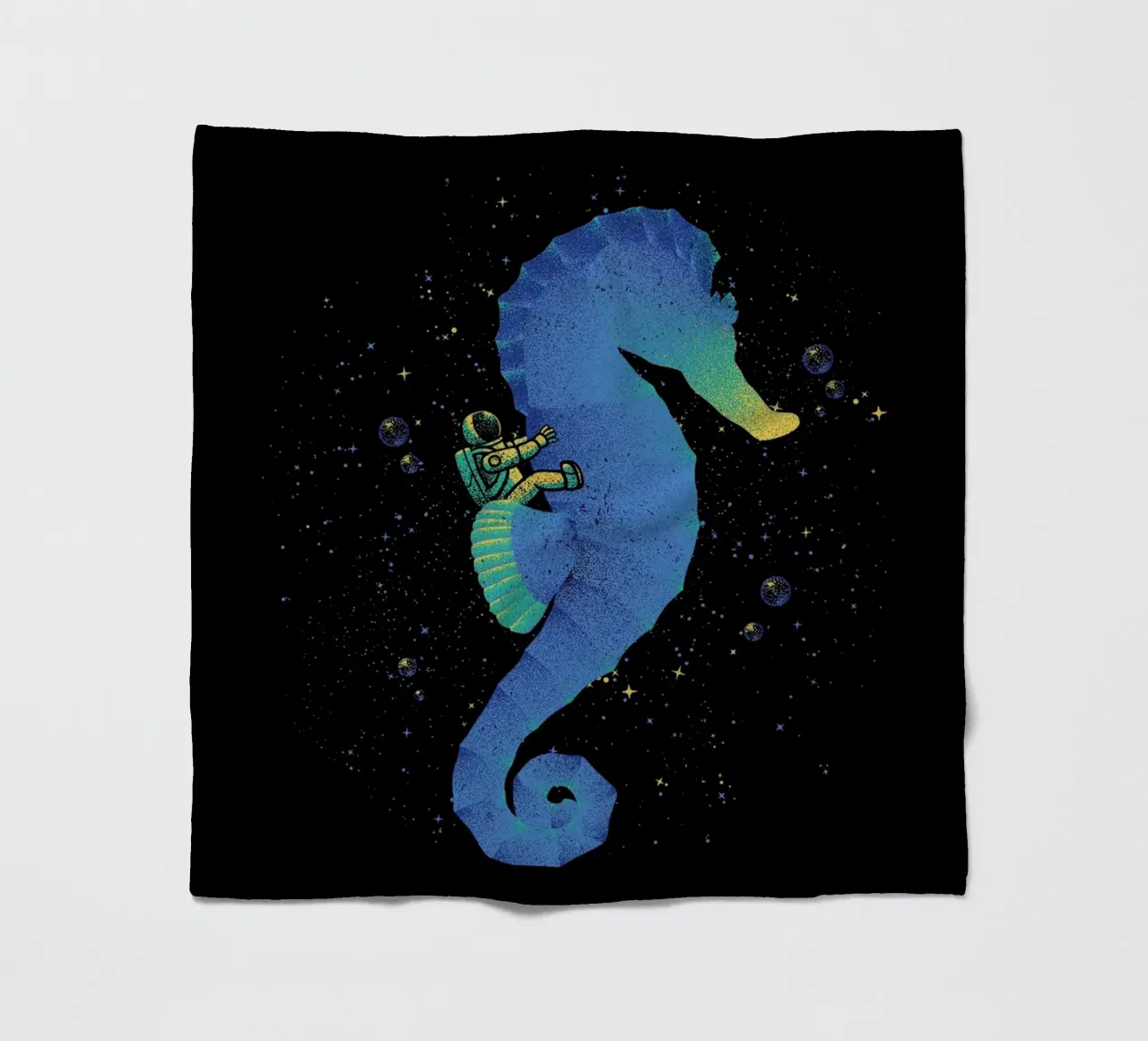 Riding A Sea Horse Astronaut fleece blanket by Tobe Fonseca