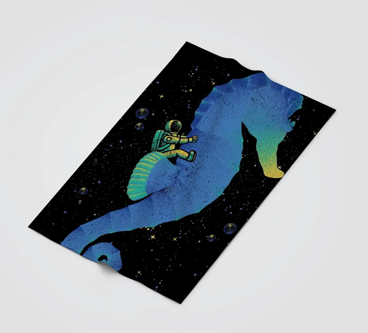 Riding A Sea Horse Astronaut fleece blanket by Tobe Fonseca