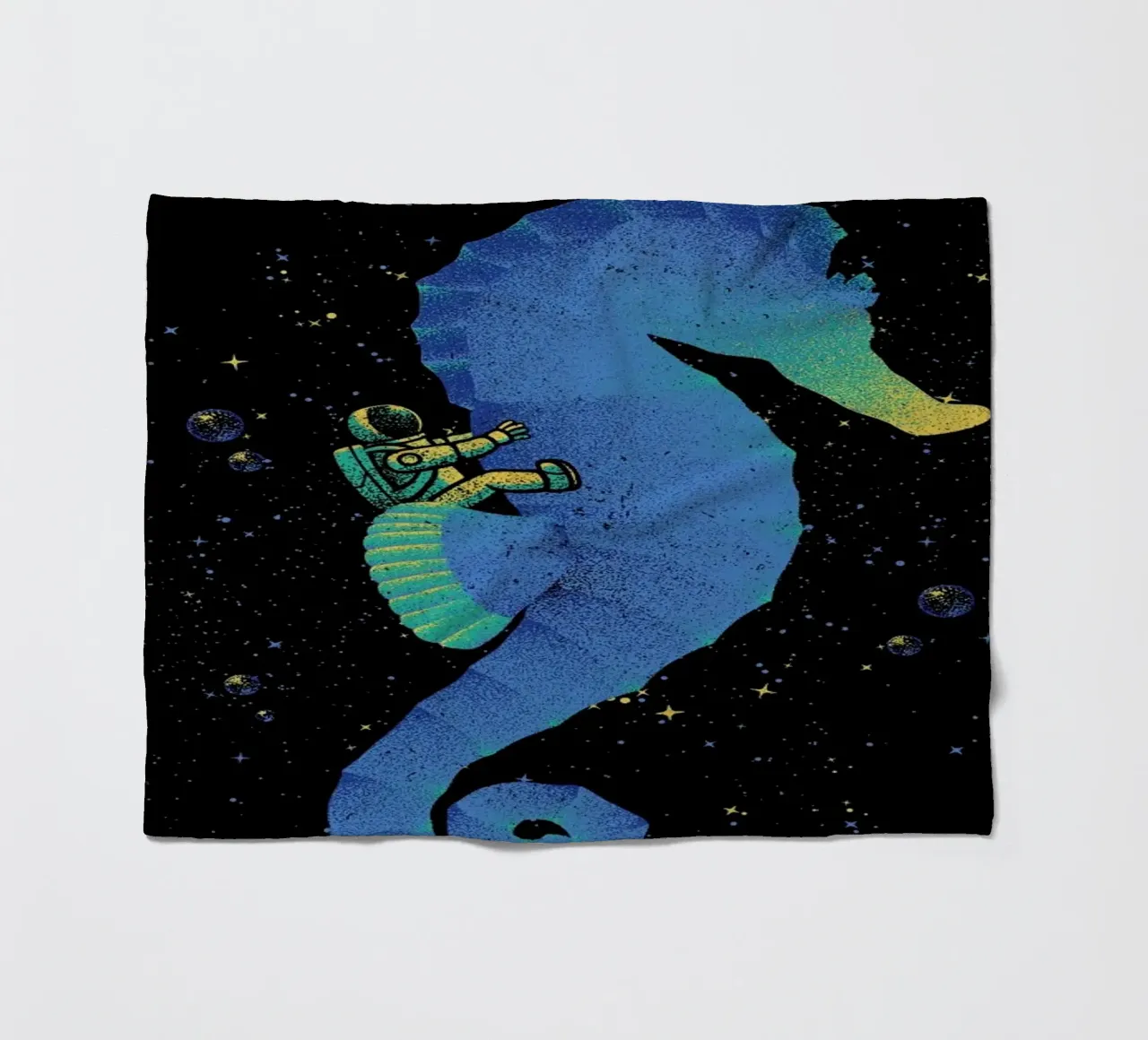 Riding A Sea Horse Astronaut fleece blanket by Tobe Fonseca