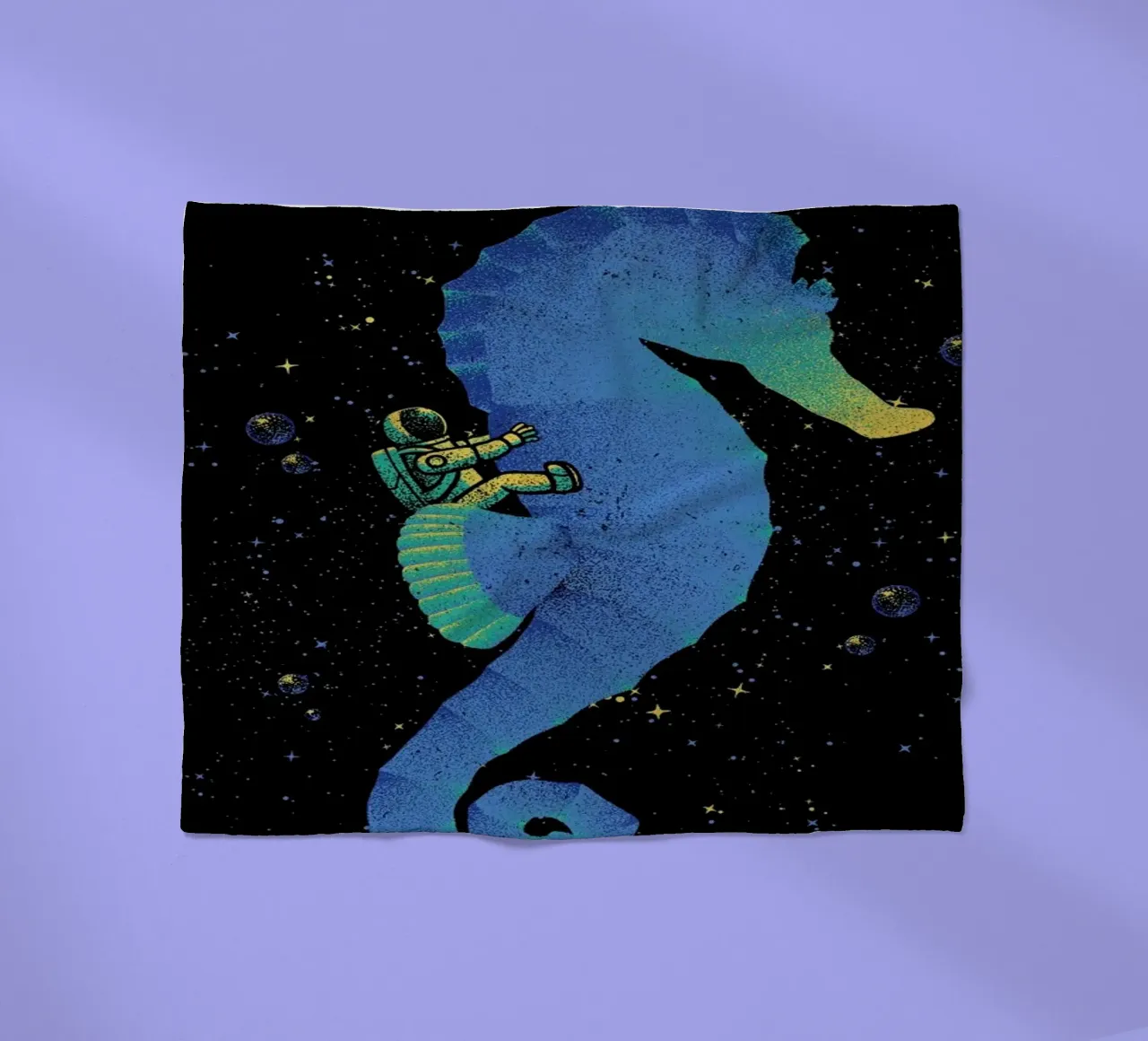 Riding A Sea Horse Astronaut fleece blanket by Tobe Fonseca