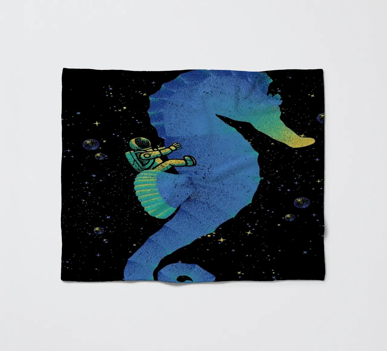 Riding A Sea Horse Astronaut fleece blanket by Tobe Fonseca
