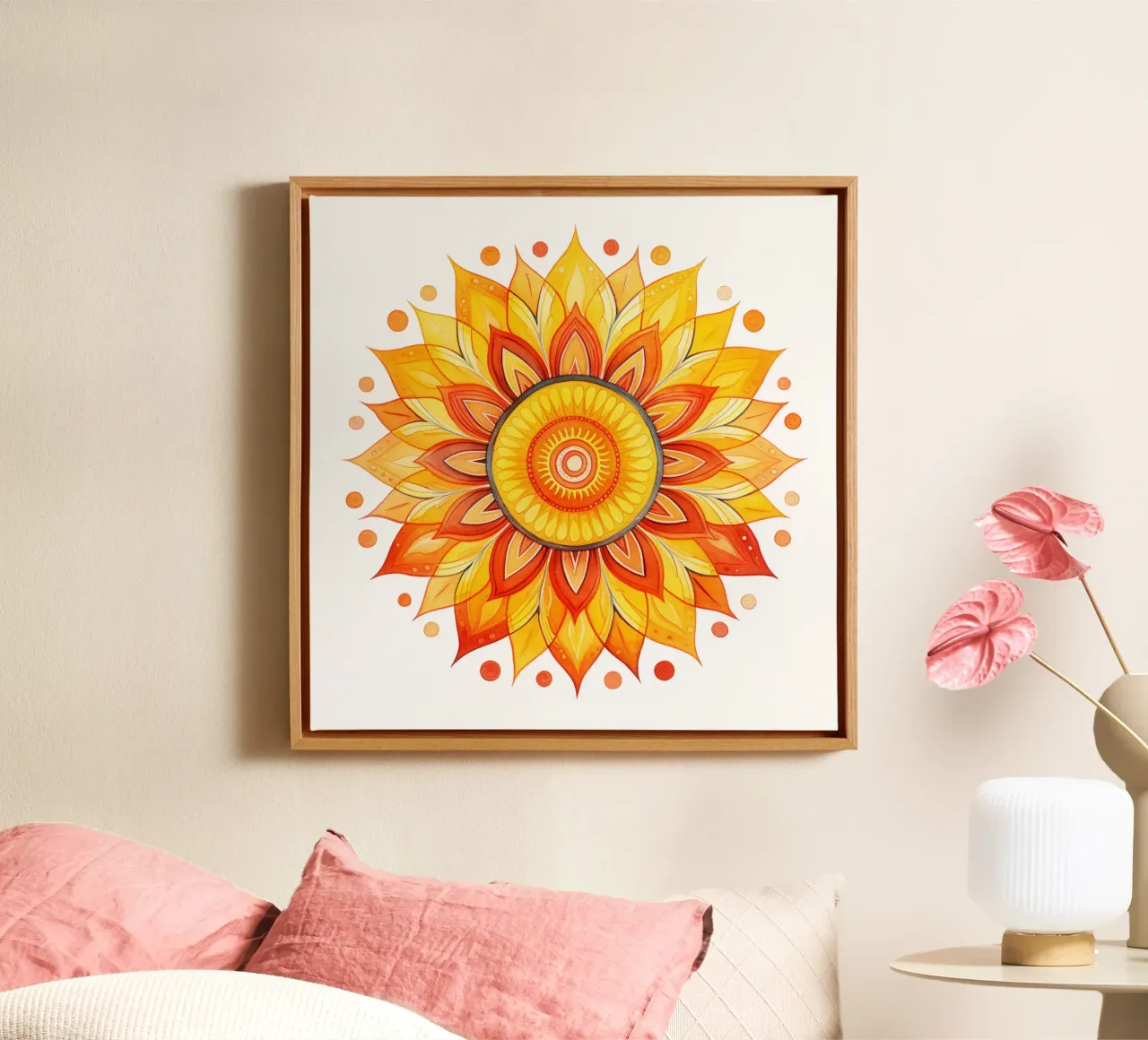 Mandala del sole tela con Cornice a cassetta da Spiritual Touch