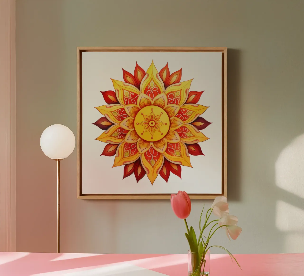 Mandala del sole tela con Cornice a cassetta da Spiritual Touch