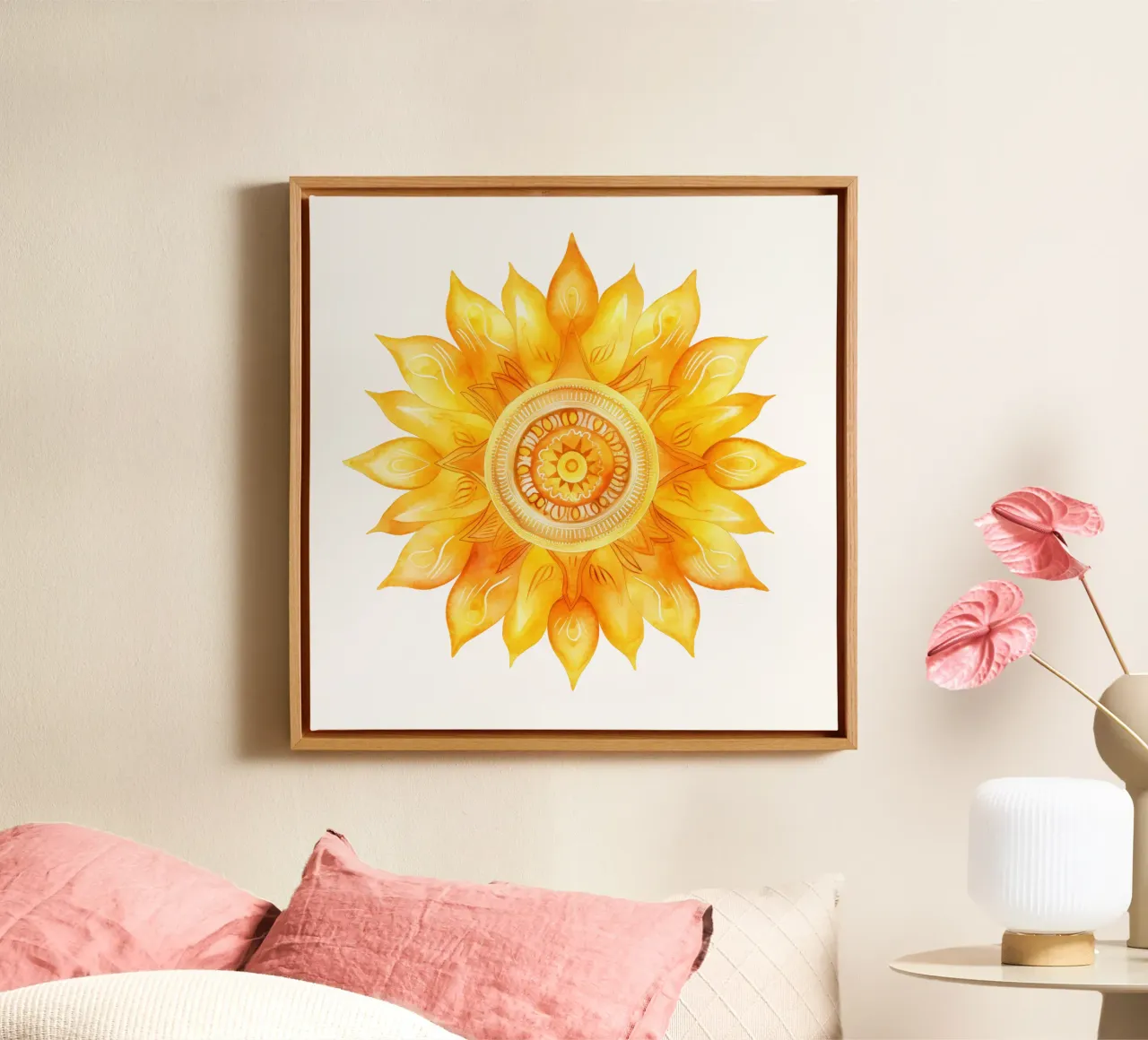 Mandala del sole tela con Cornice a cassetta da Spiritual Touch