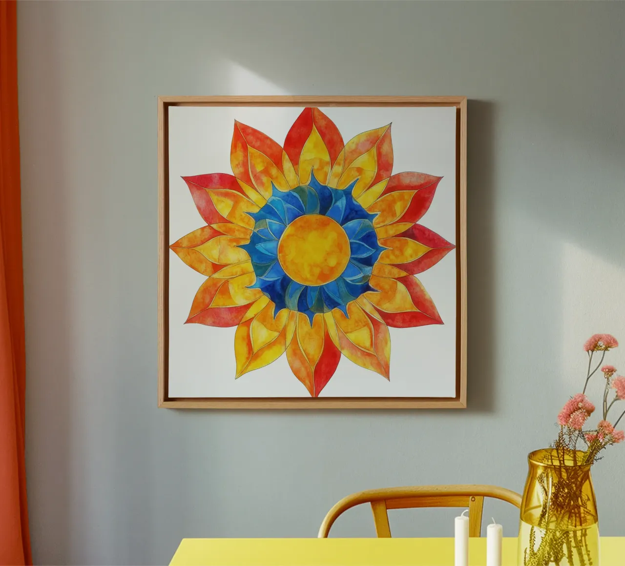 Mandala del sole tela con Cornice a cassetta da Spiritual Touch