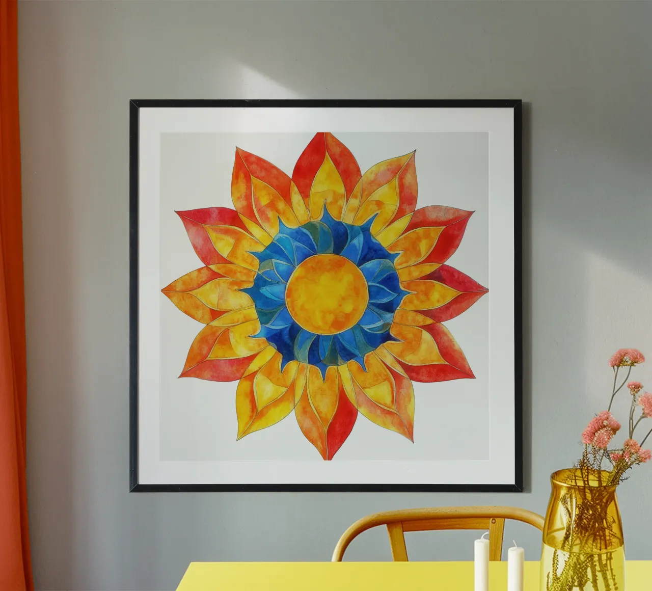 Mandala del sole poster con telaio in alluminio da Spiritual Touch