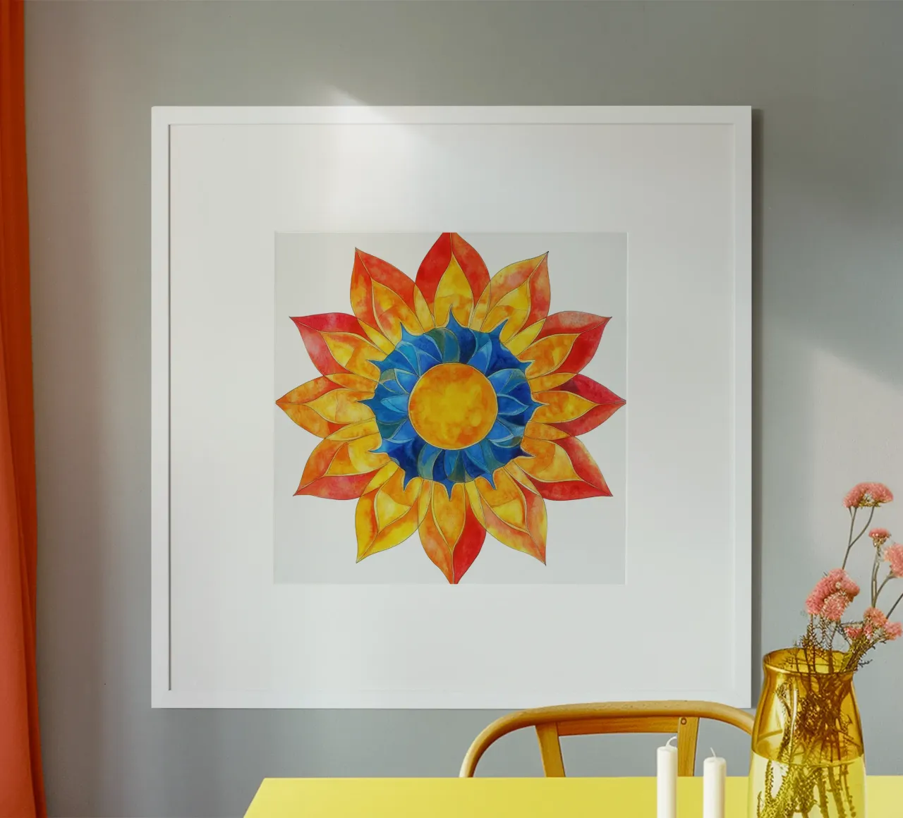 Mandala del sole poster con telaio in alluminio da Spiritual Touch