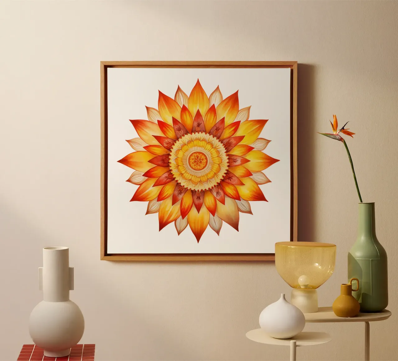 Mandala del sole tela con Cornice a cassetta da Spiritual Touch