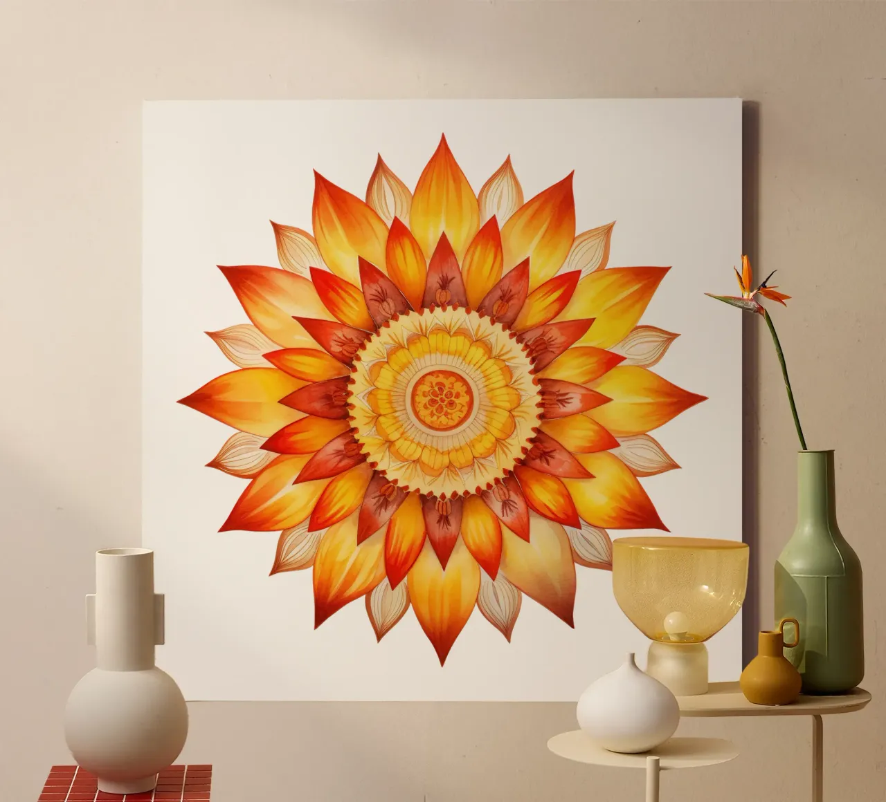 Mandala del sole tela con Cornice a cassetta da Spiritual Touch
