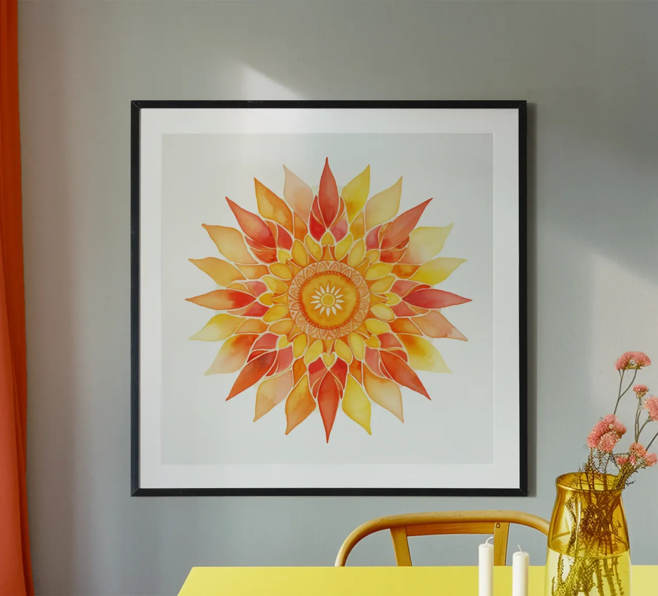 Mandala del sole poster con telaio in alluminio da Spiritual Touch