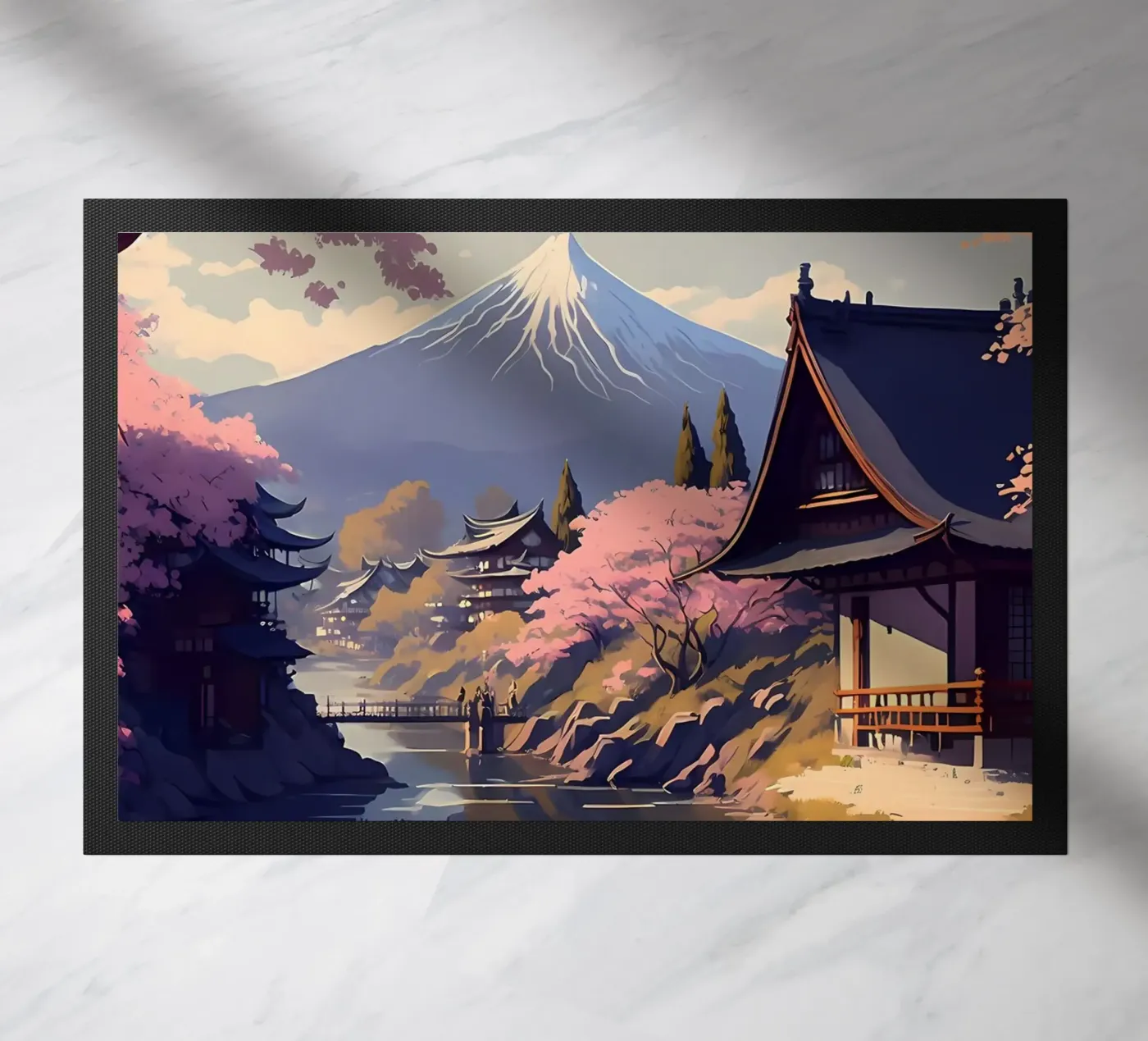 mountain cherry blossoms doormat by Lesley Sturgess