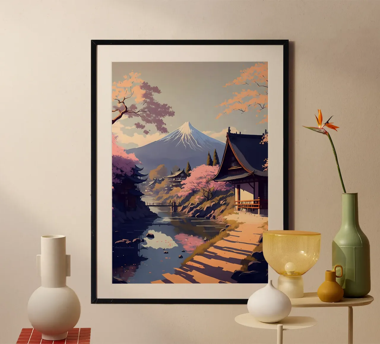 fiori di ciliegio di montagna poster con telaio in plastica da Lesley Sturgess