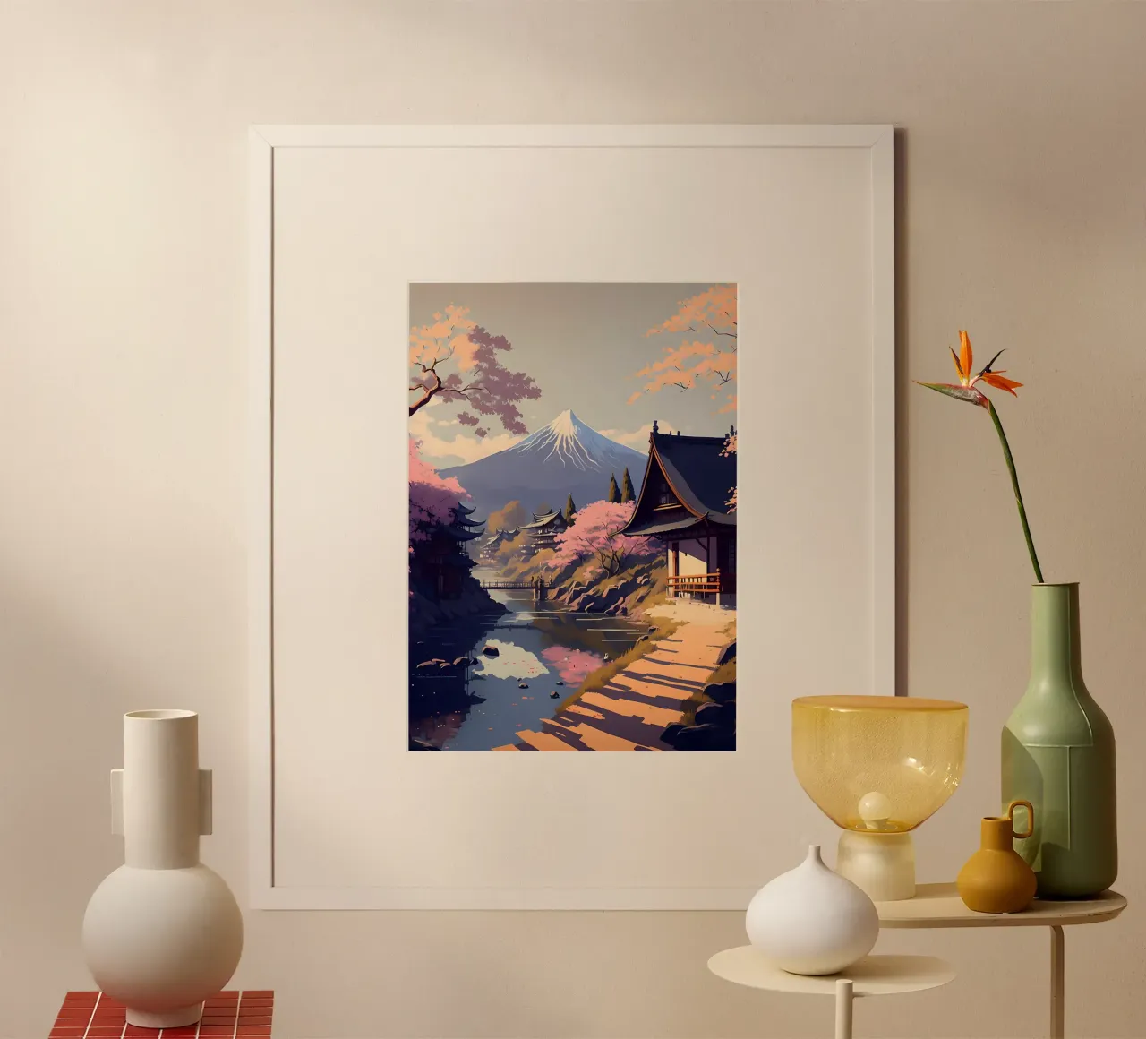 fiori di ciliegio di montagna poster con telaio in plastica da Lesley Sturgess