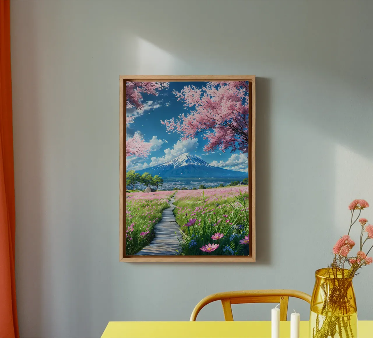 montagna dei ciliegi in fiore tela con Cornice a cassetta da Lesley Sturgess
