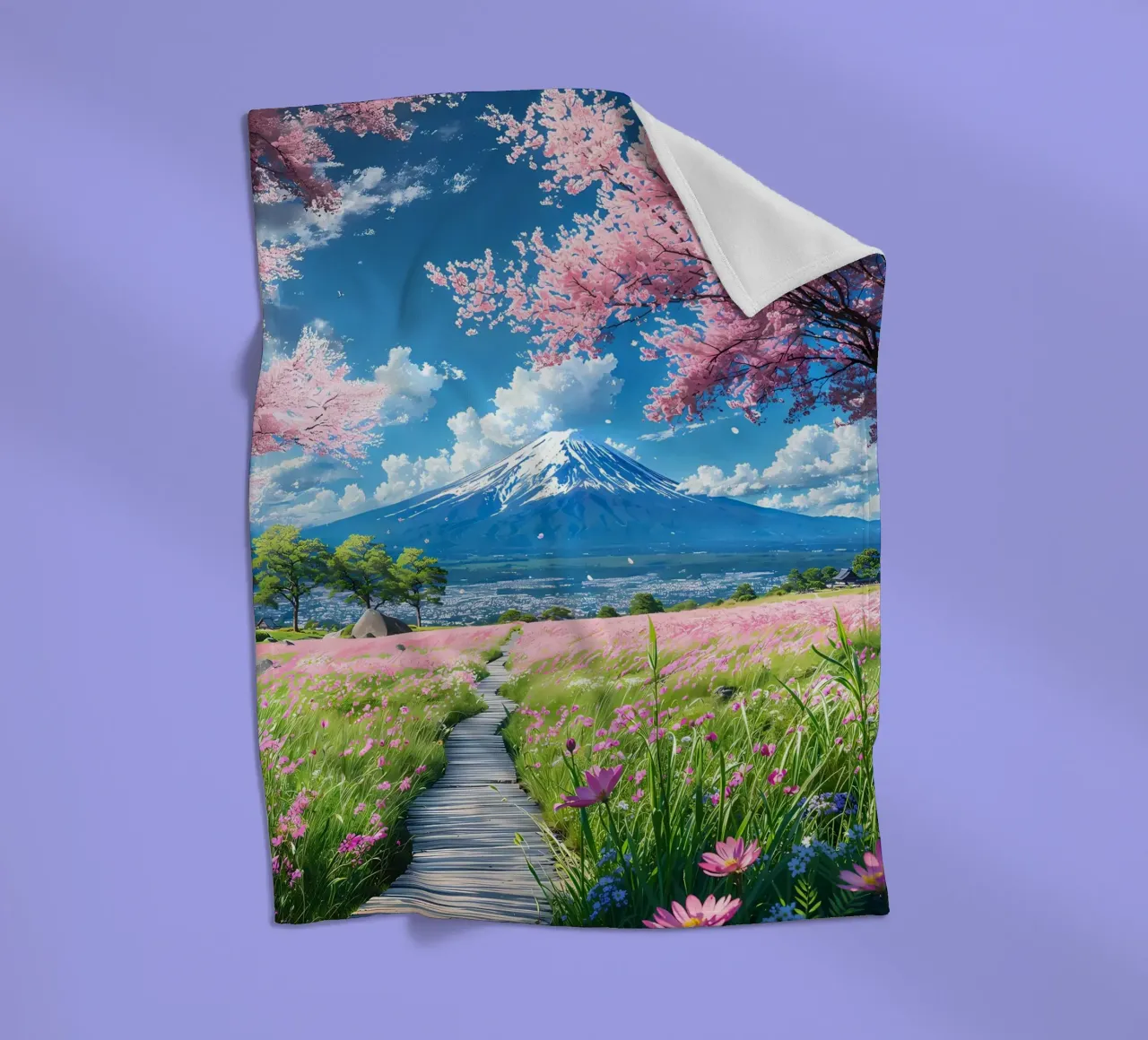 montagna dei ciliegi in fiore coperta in pile da Lesley Sturgess