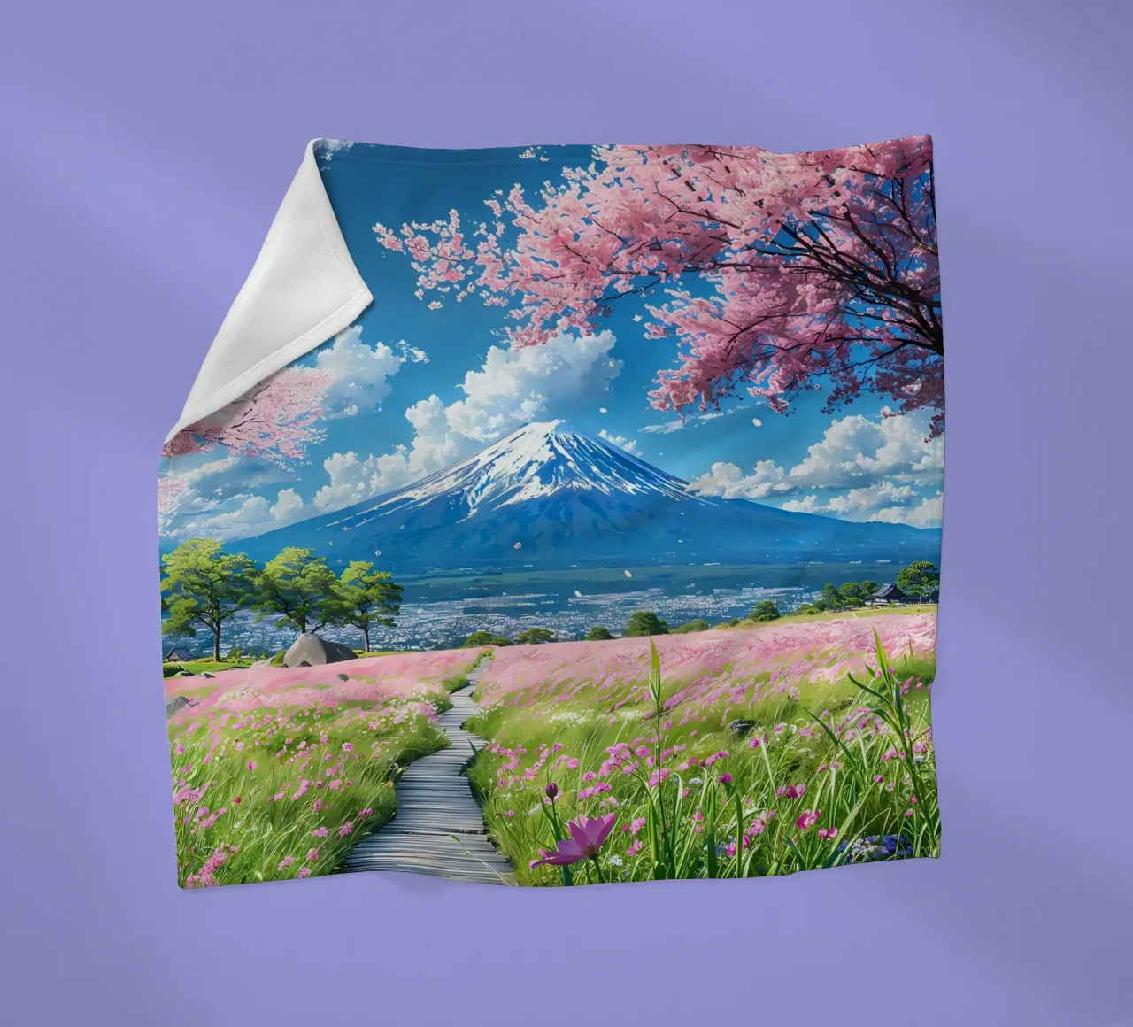 montagna dei ciliegi in fiore coperta in pile da Lesley Sturgess