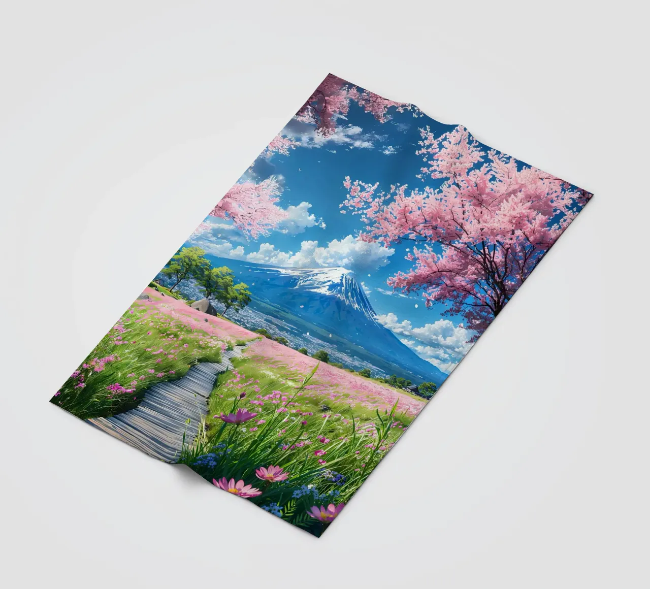 montagna dei ciliegi in fiore coperta in pile da Lesley Sturgess