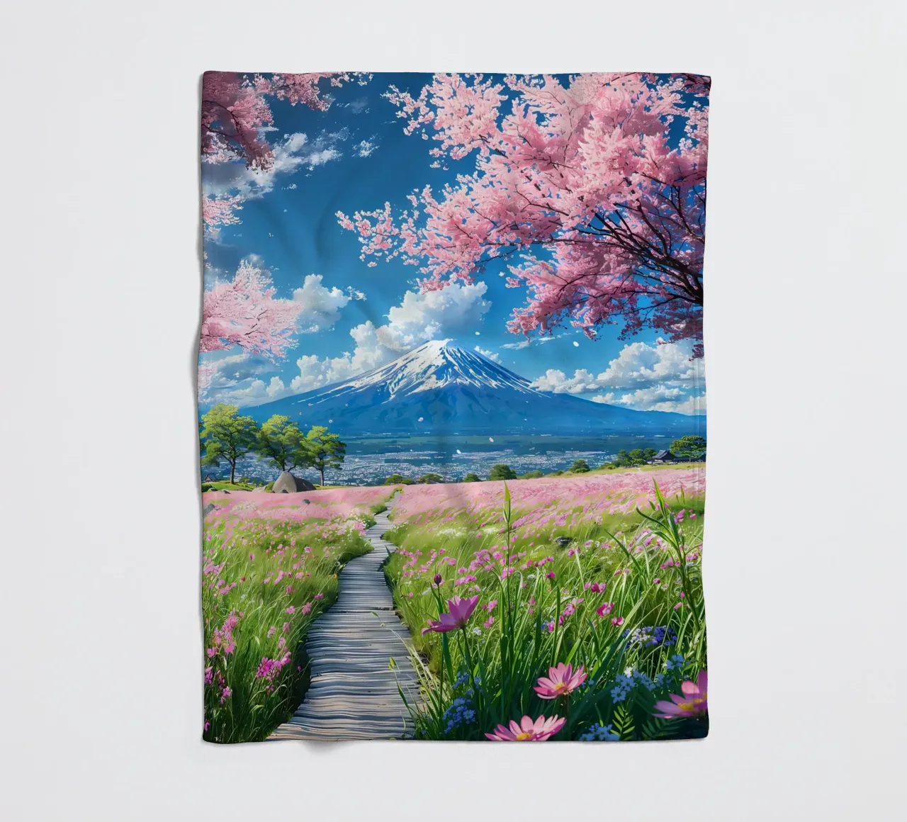 montagna dei ciliegi in fiore coperta in pile da Lesley Sturgess