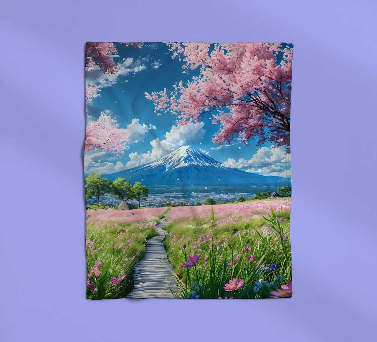 montagna dei ciliegi in fiore coperta in pile da Lesley Sturgess