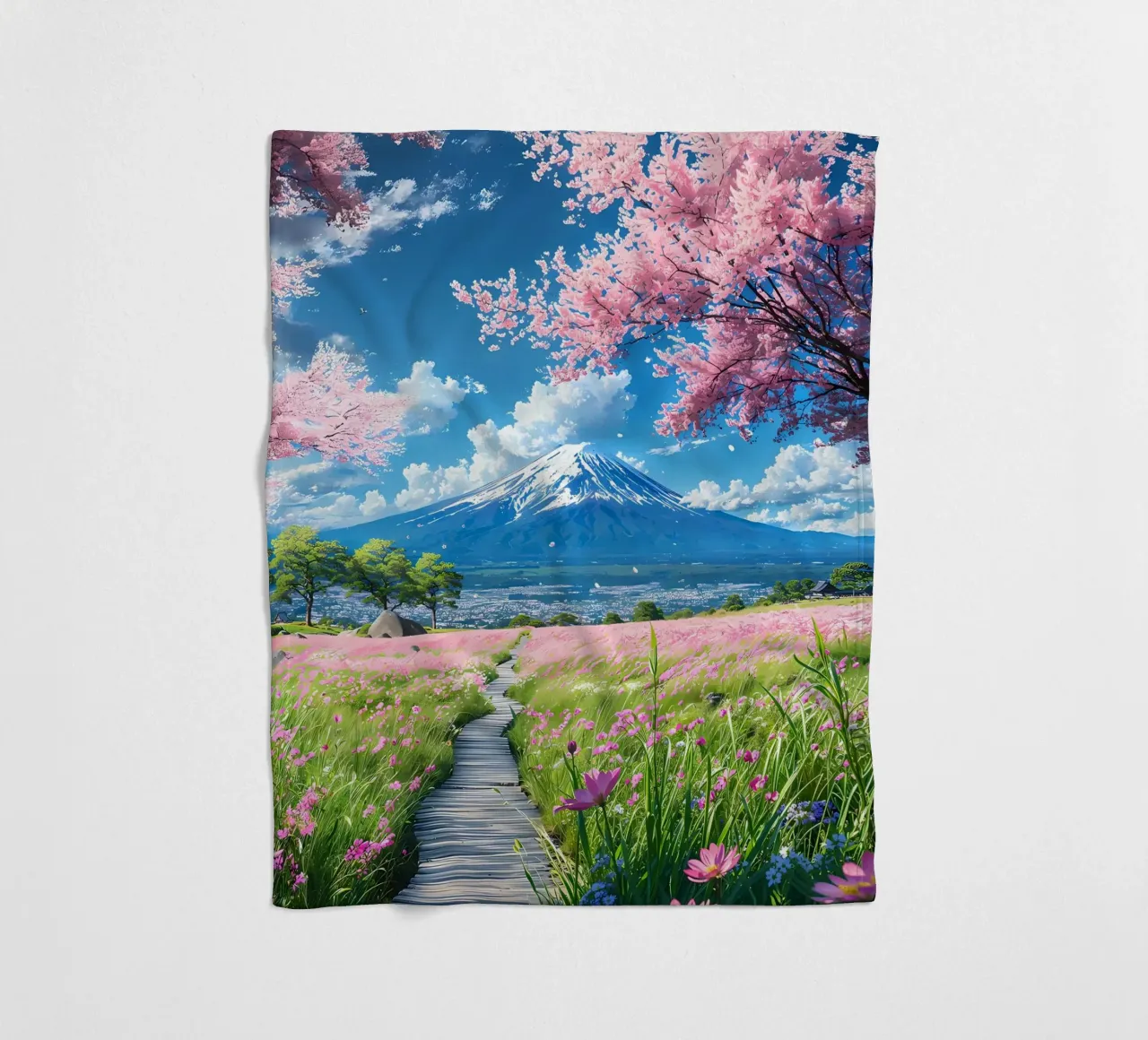 montagna dei ciliegi in fiore coperta in pile da Lesley Sturgess
