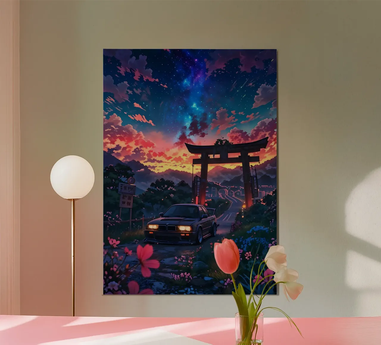 porta di torii cielo notturno poster con telaio in legno da Lesley Sturgess