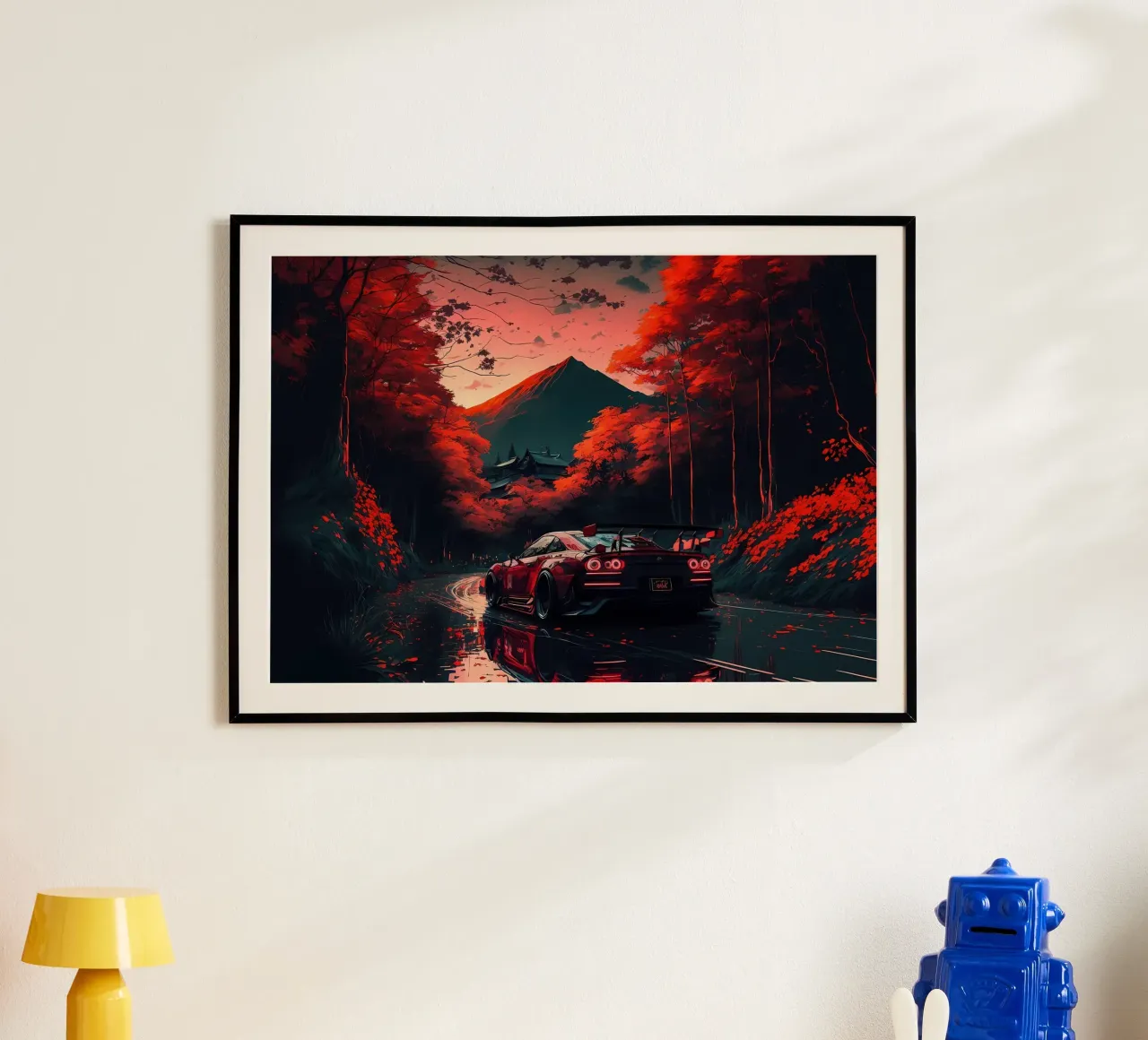 alberi rossi per auto sportive poster da Lesley Sturgess