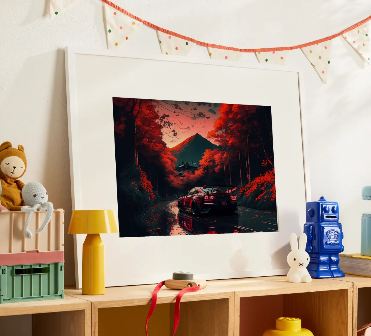 alberi rossi per auto sportive poster da Lesley Sturgess