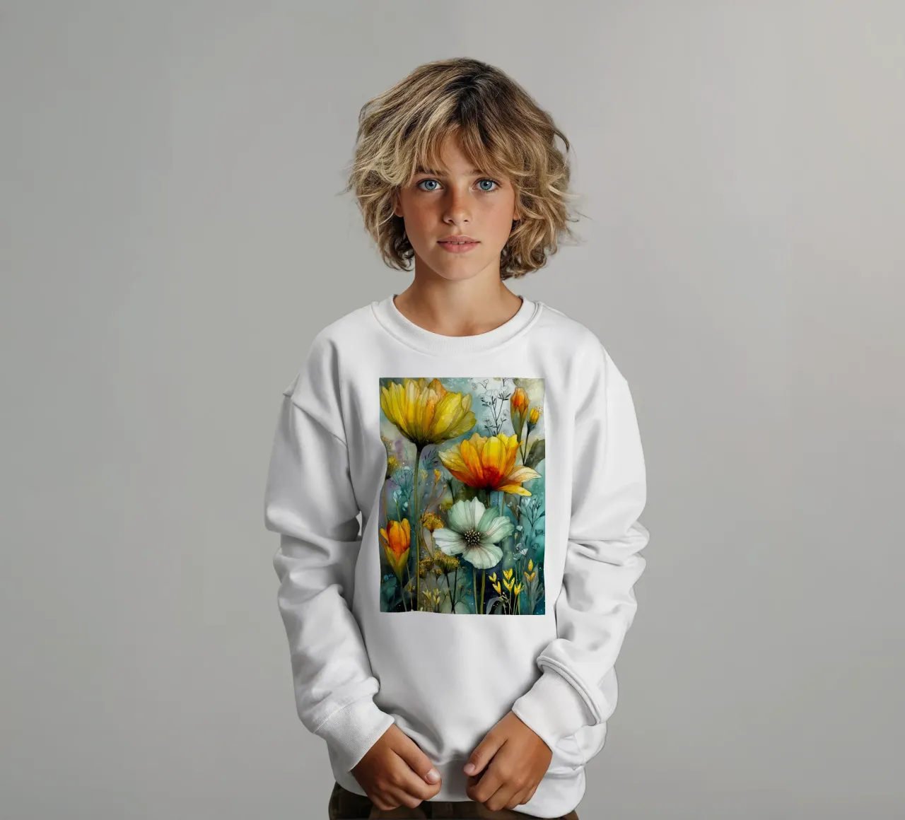 Big flowers kids sweatshirt by Justyna Jaszke JBJart