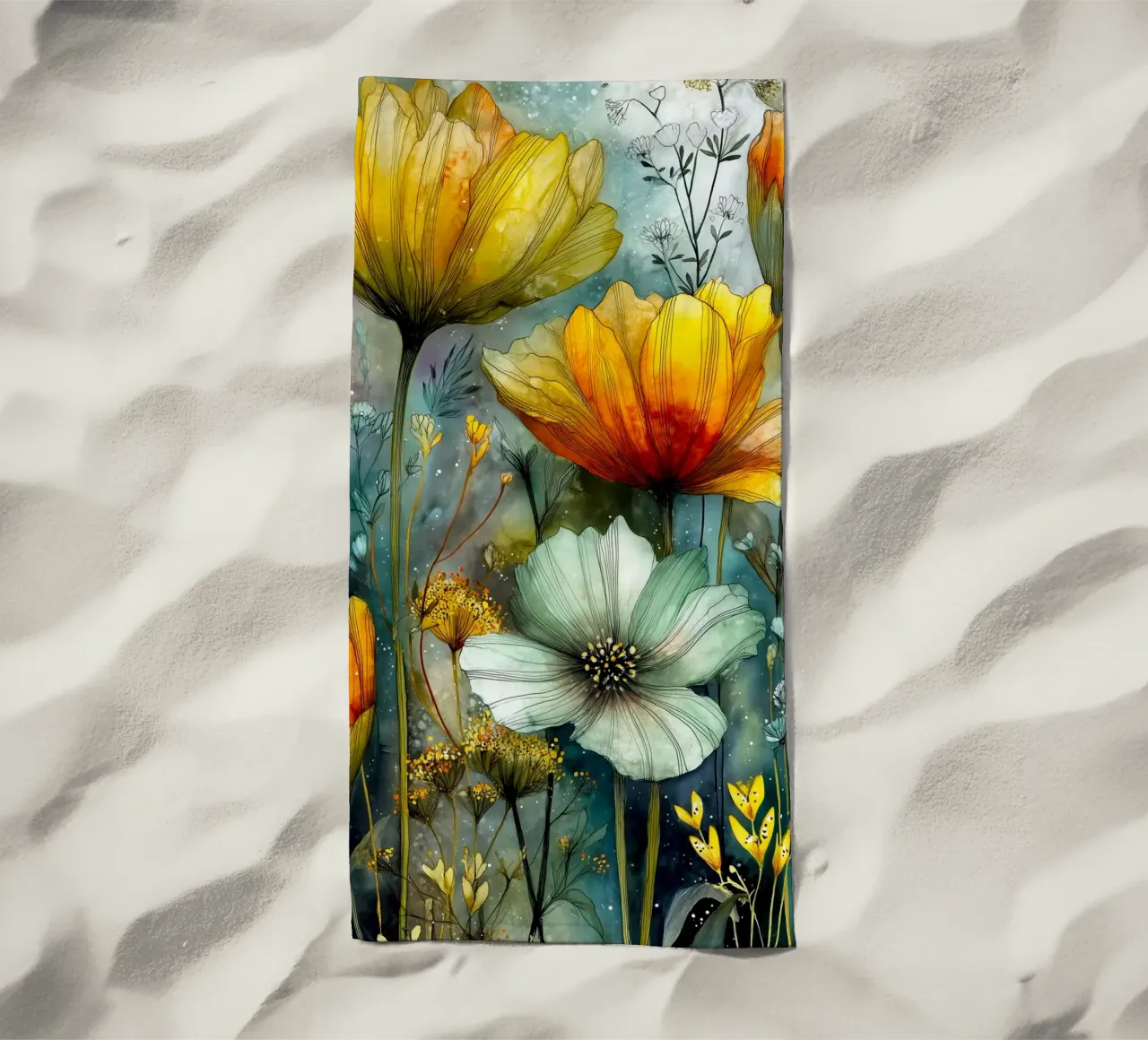 Big flowers beach towel by Justyna Jaszke JBJart