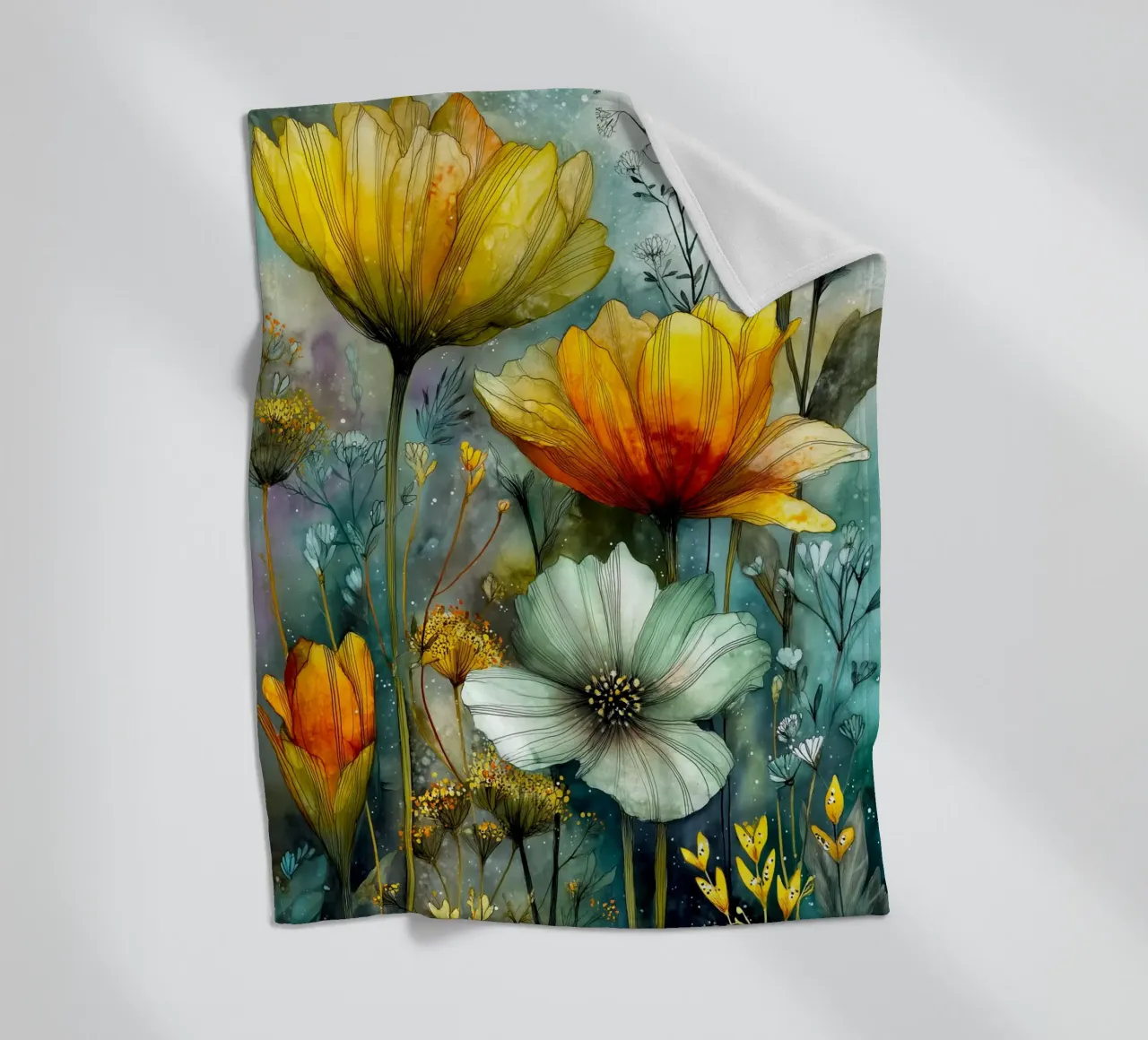 Big flowers fleece blanket by Justyna Jaszke JBJart