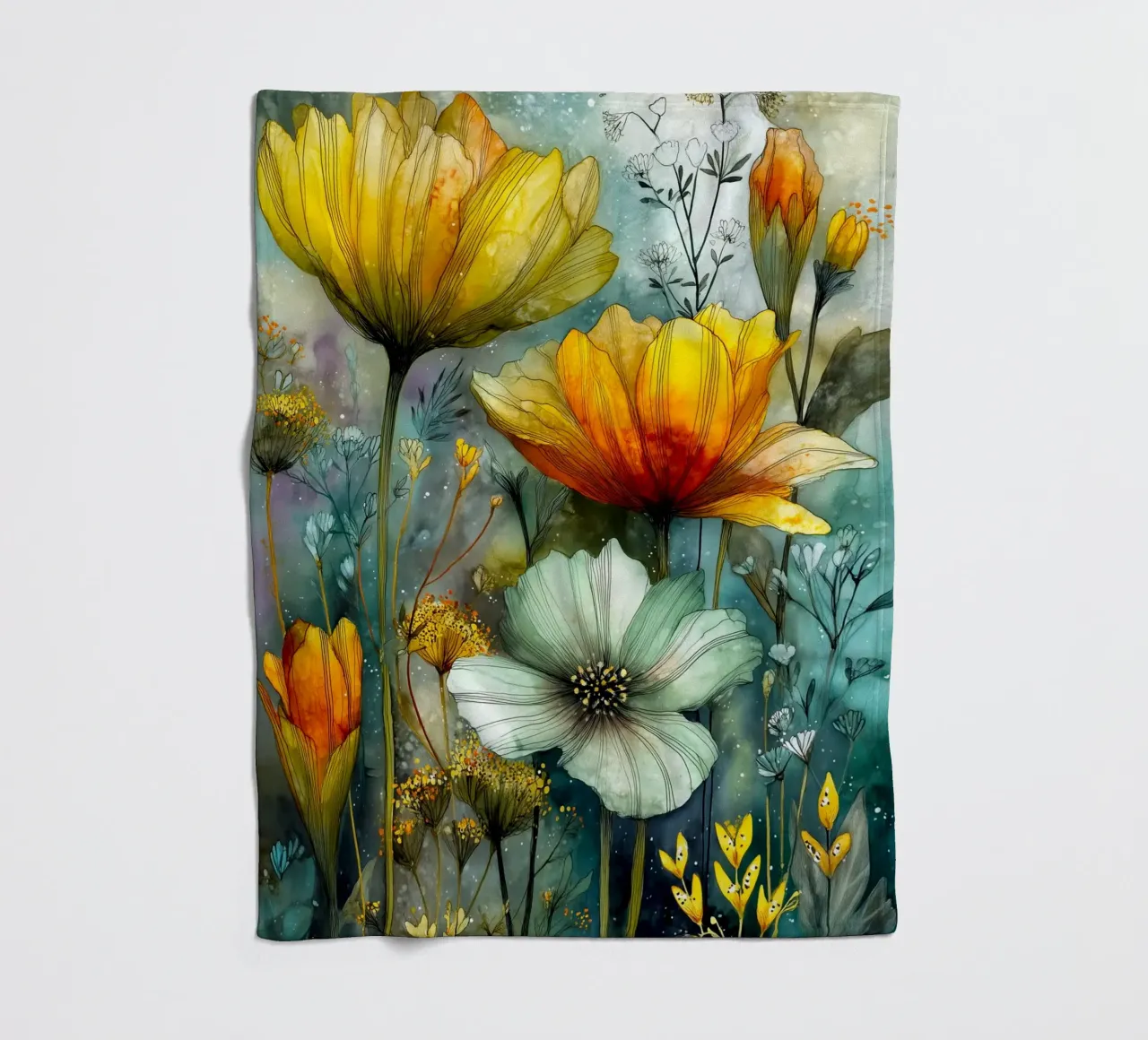 Big flowers fleece blanket by Justyna Jaszke JBJart