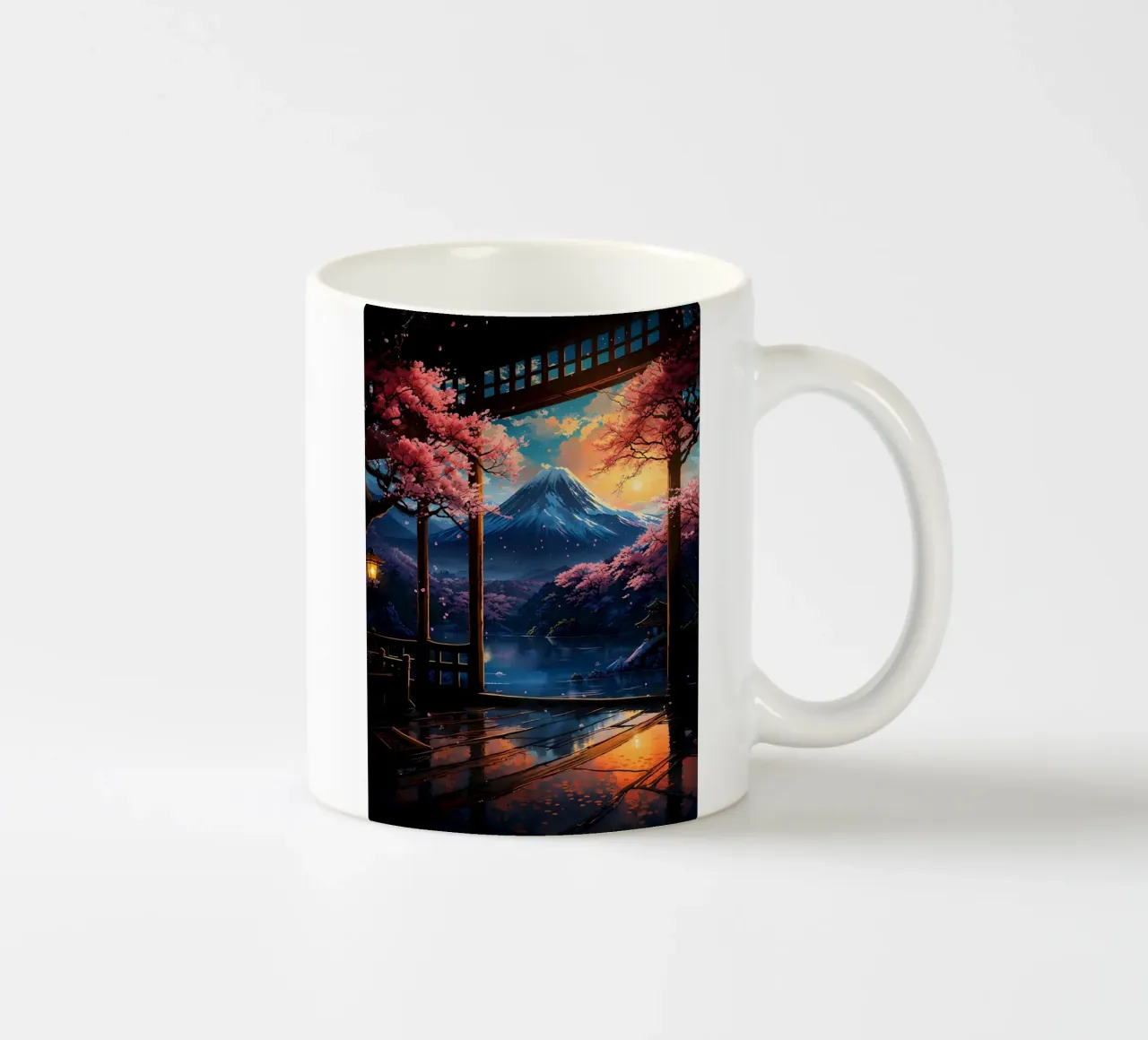 montagna dei ciliegi in fiore tazza in ceramica da Lesley Sturgess