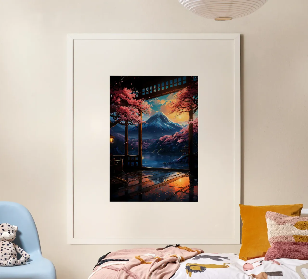 montagna dei ciliegi in fiore poster con telaio in plastica da Lesley Sturgess