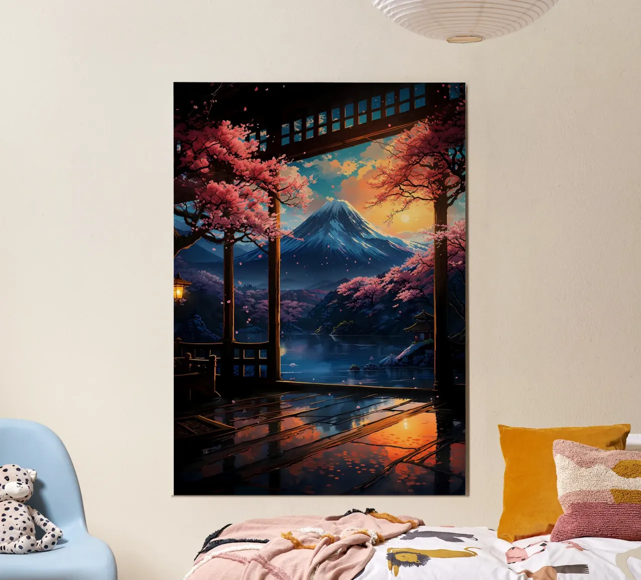 montagna dei ciliegi in fiore poster con telaio in plastica da Lesley Sturgess