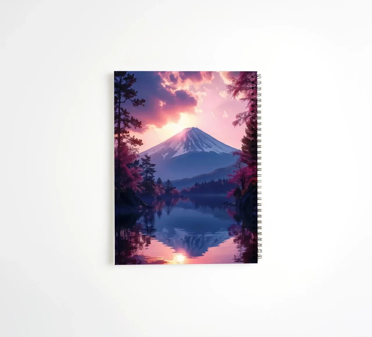 mountain lake reflection spiral notebook by Lesley Sturgess