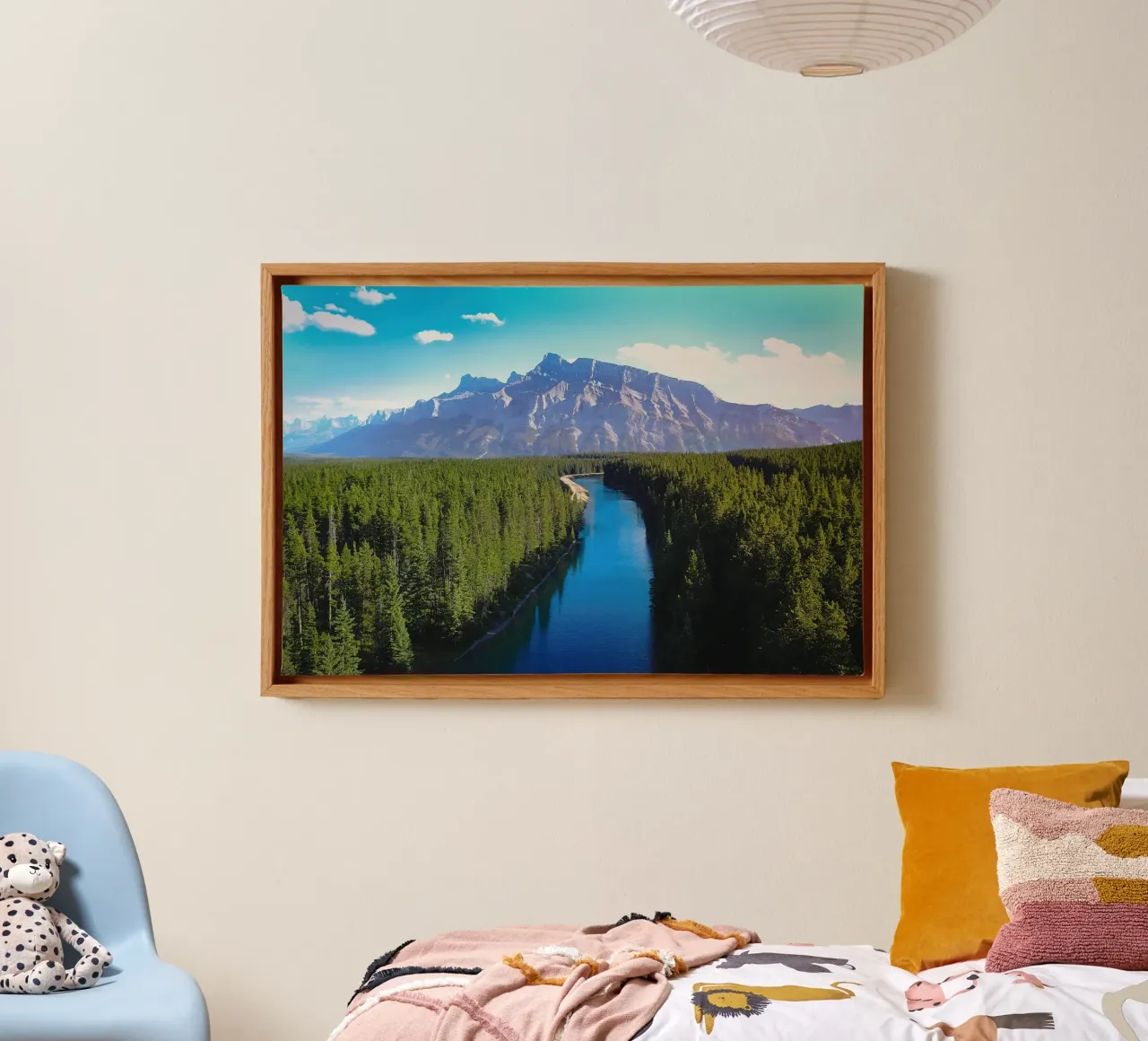 Turquoise meer en piek, Canadese Rockies canvas met Baklijst van PhotoVibe Decor