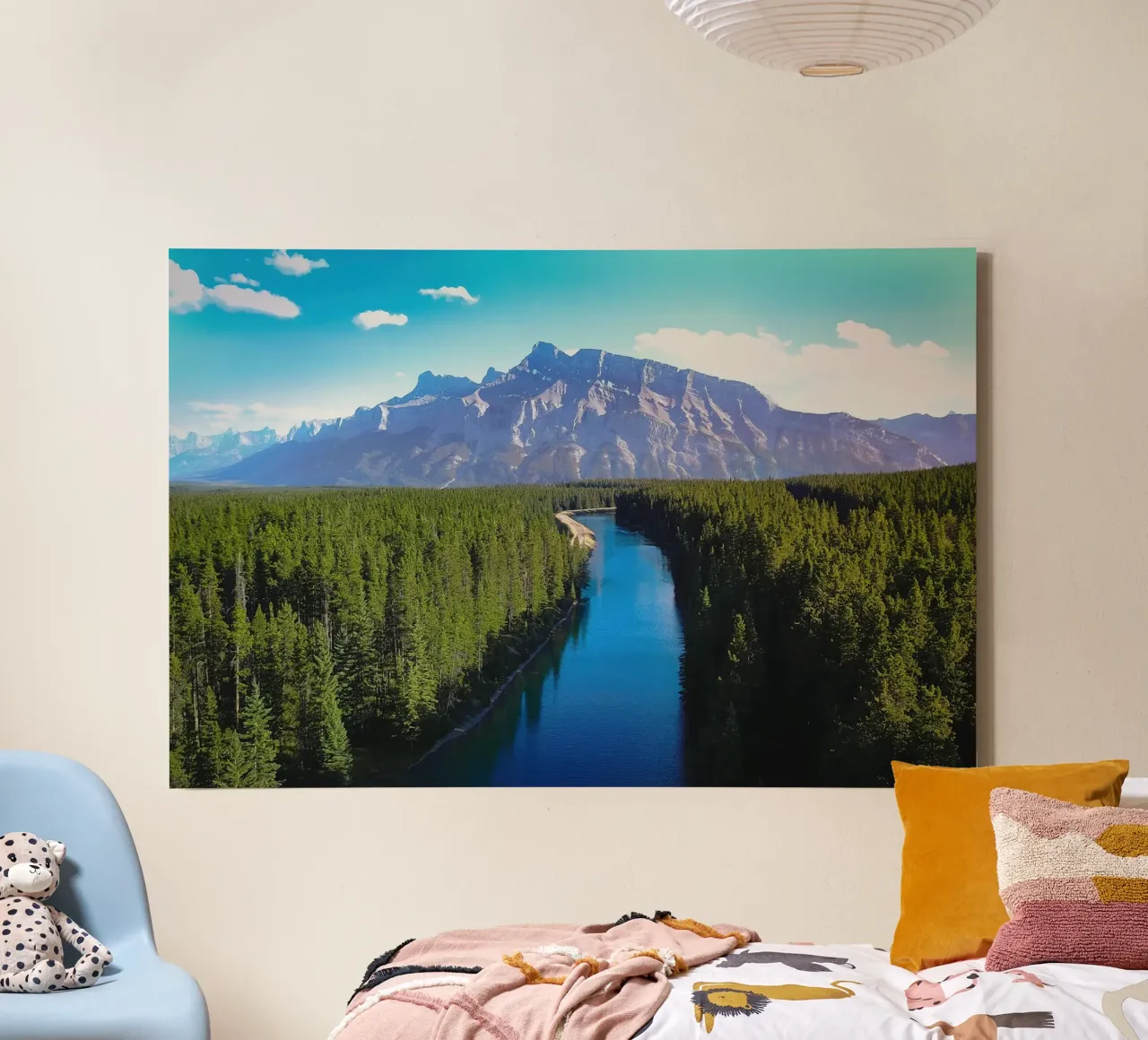 Turquoise meer en piek, Canadese Rockies canvas met Baklijst van PhotoVibe Decor