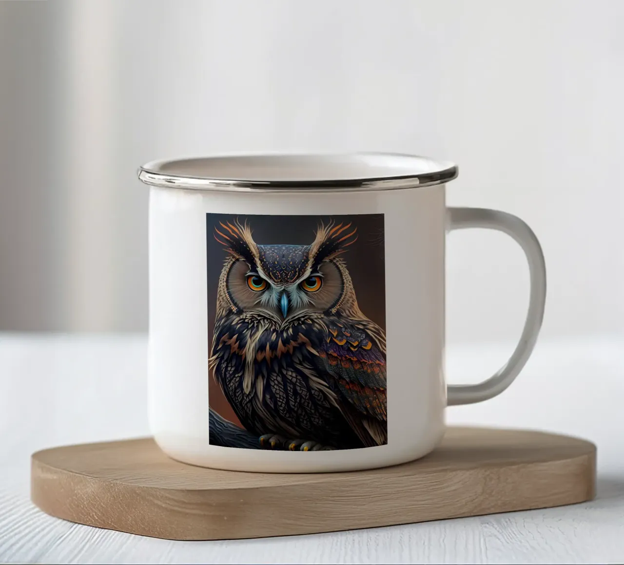 gufo uccello animale natura tazza in smalto da Jennifer R Spyhalski