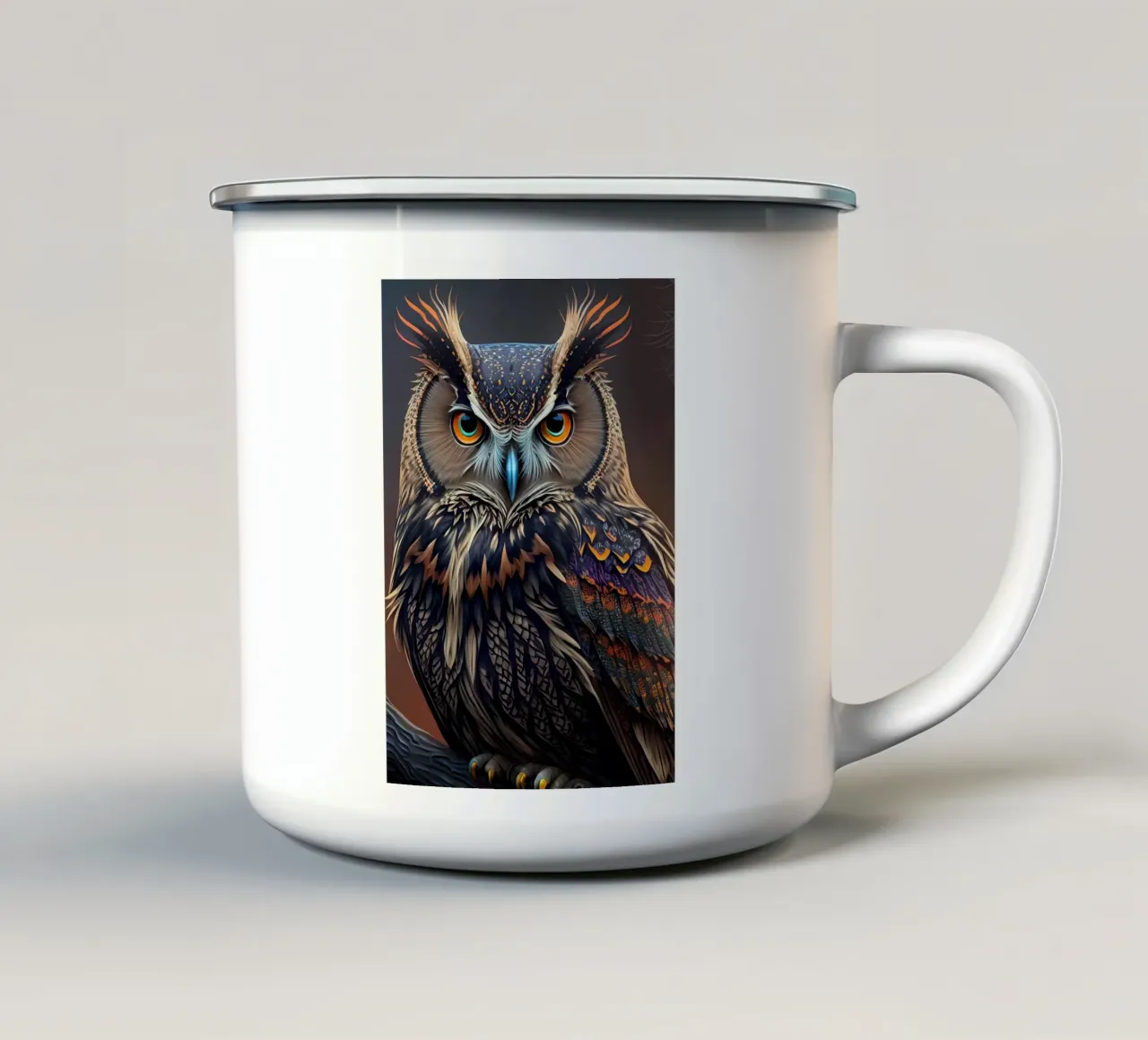 gufo uccello animale natura tazza in smalto da Jennifer R Spyhalski