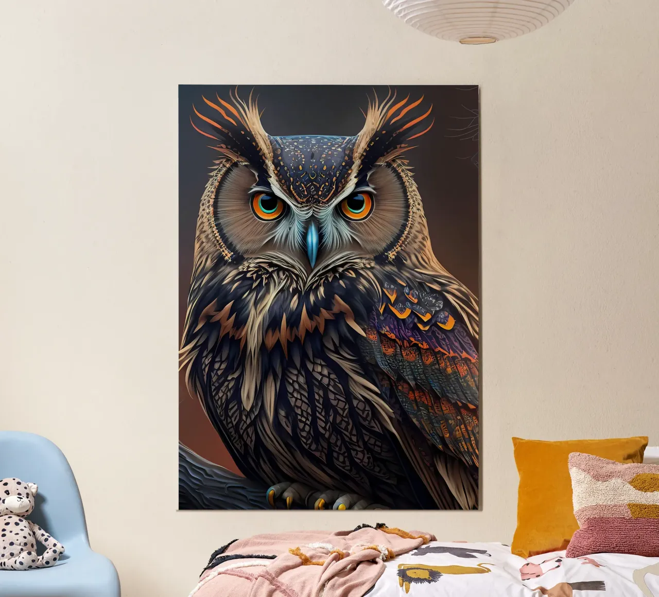 gufo uccello animale natura poster con telaio in legno da Jennifer R Spyhalski