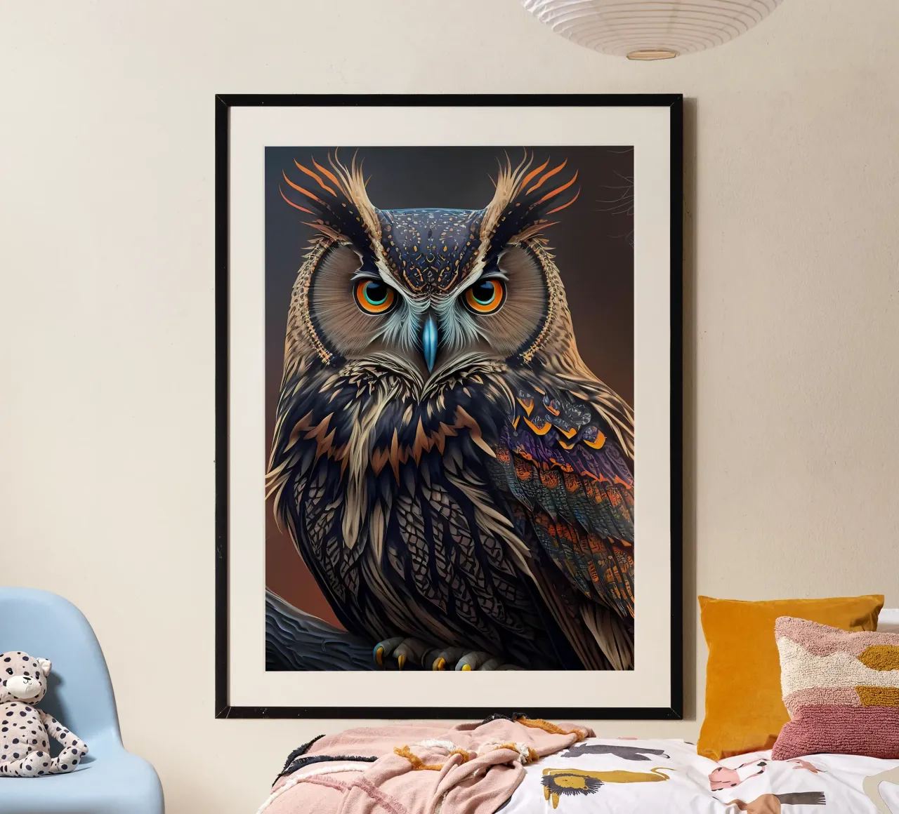 gufo uccello animale natura poster con telaio in legno da Jennifer R Spyhalski