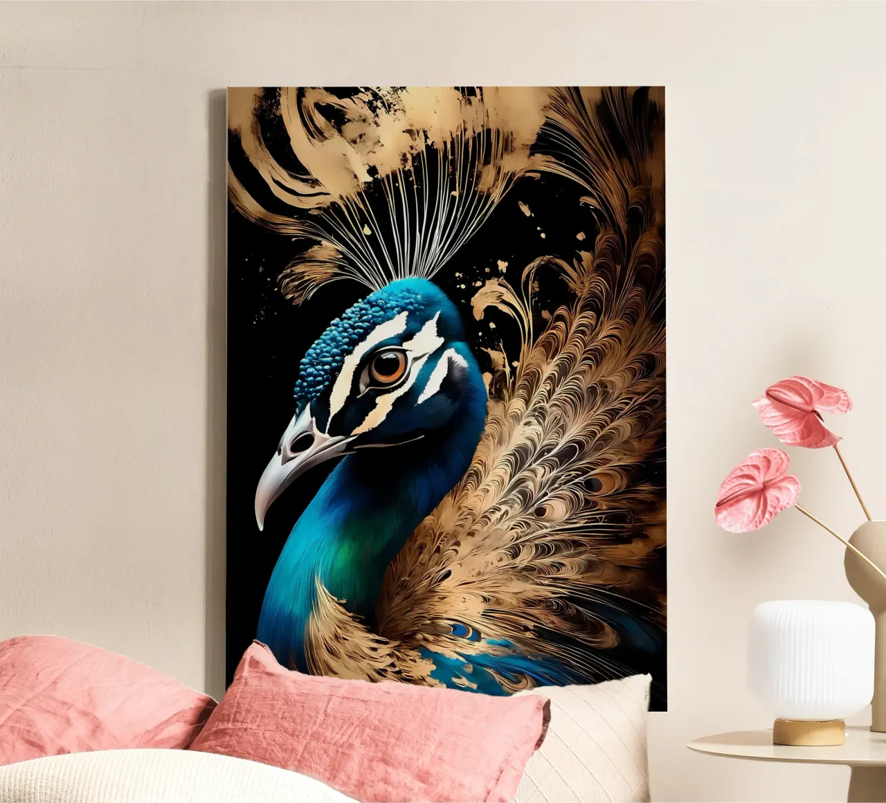 peacock bird feathers canvas by Jennifer R Spyhalski