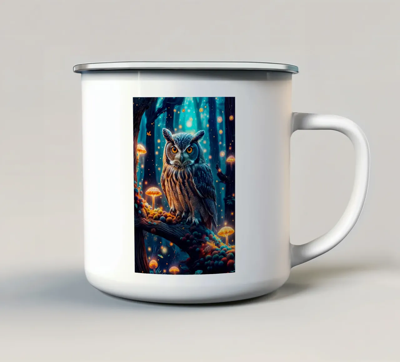 gufo alberi foresta tazza in smalto da Jennifer R Spyhalski