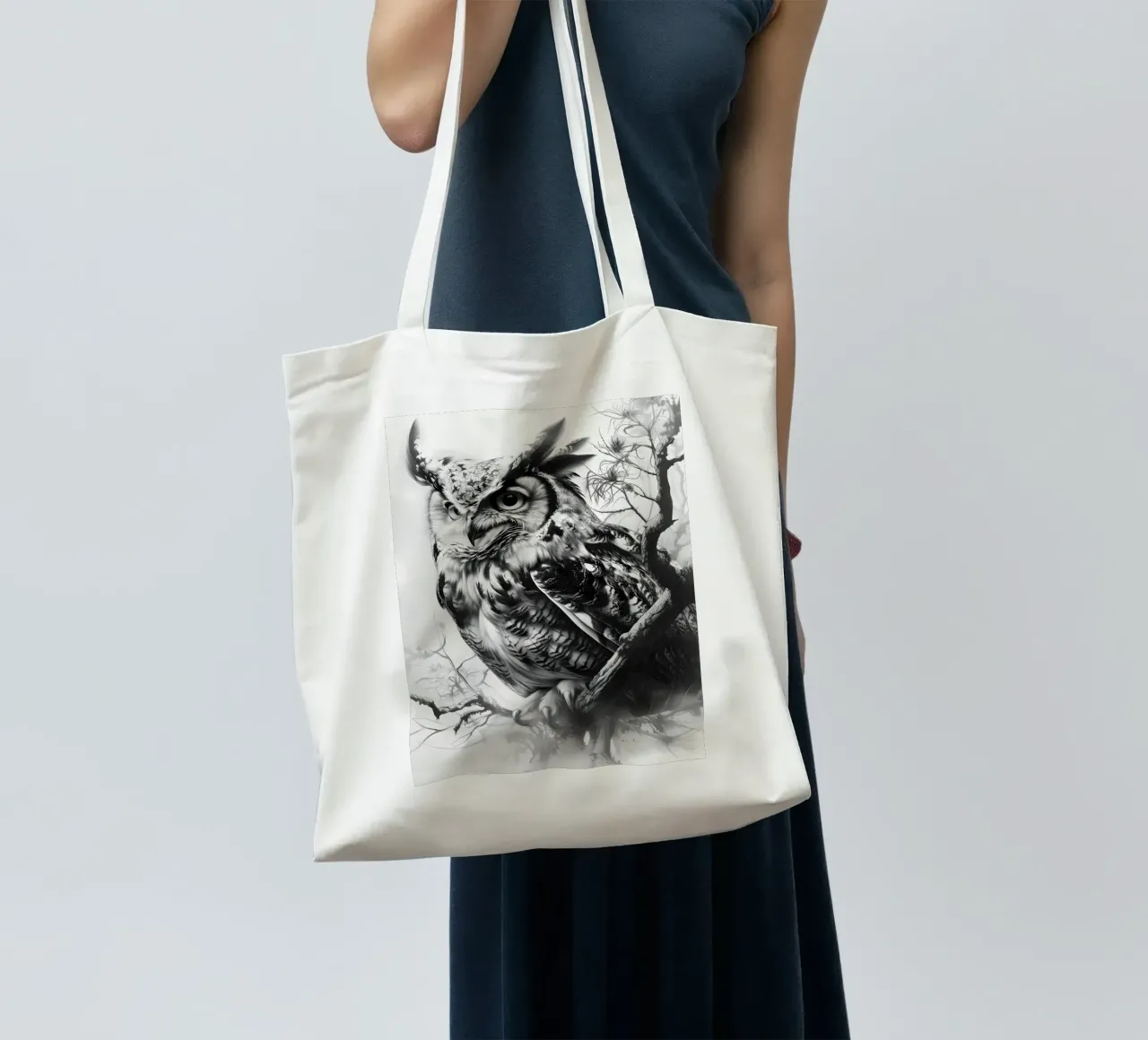 owl branches leaves tote bag by Jennifer R Spyhalski