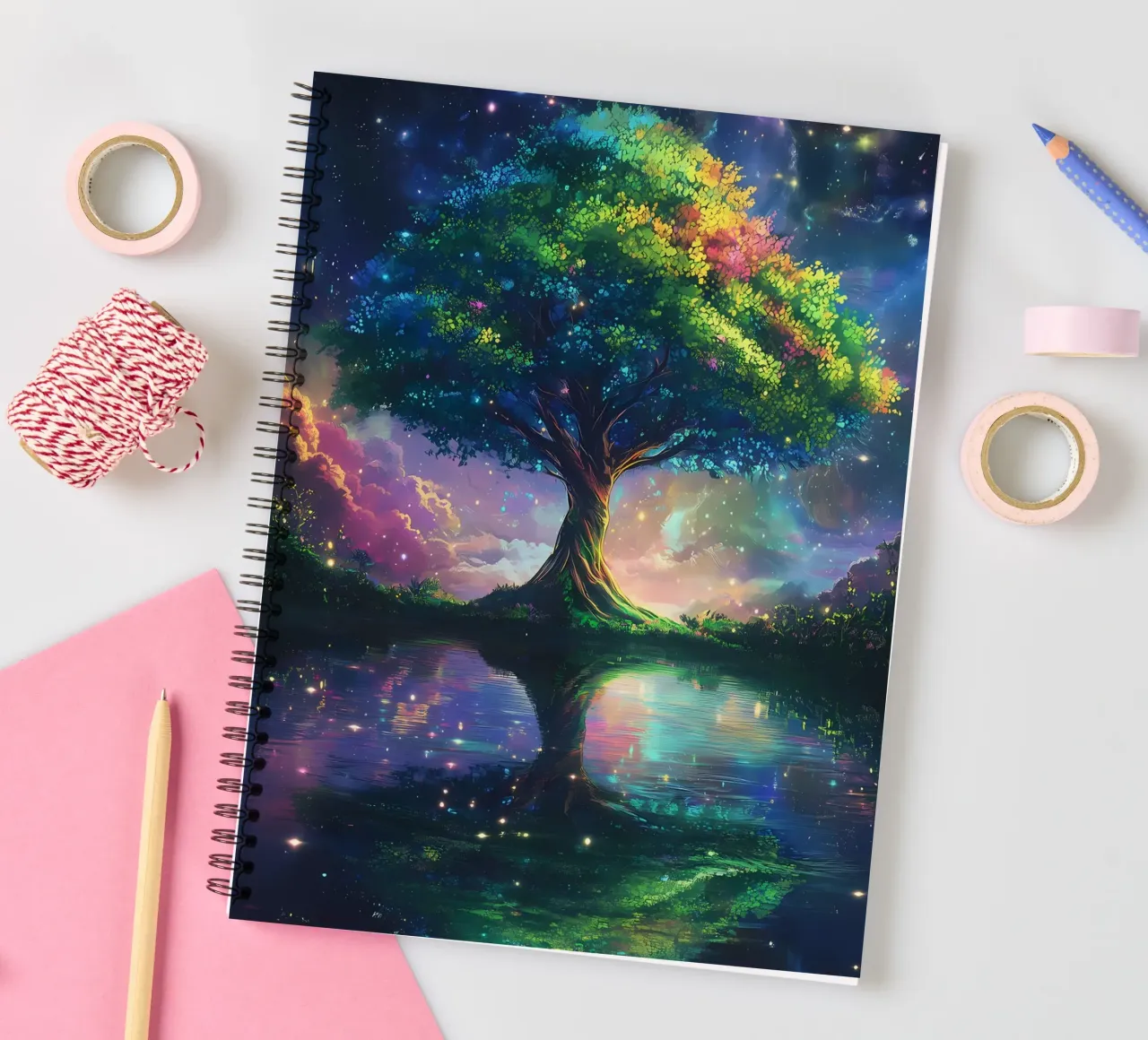 tree lake reflection spiral notebook by Jennifer R Spyhalski
