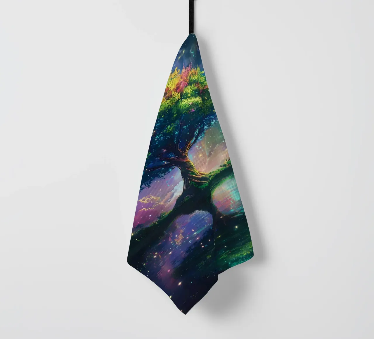 tree lake reflection tea towel by Jennifer R Spyhalski