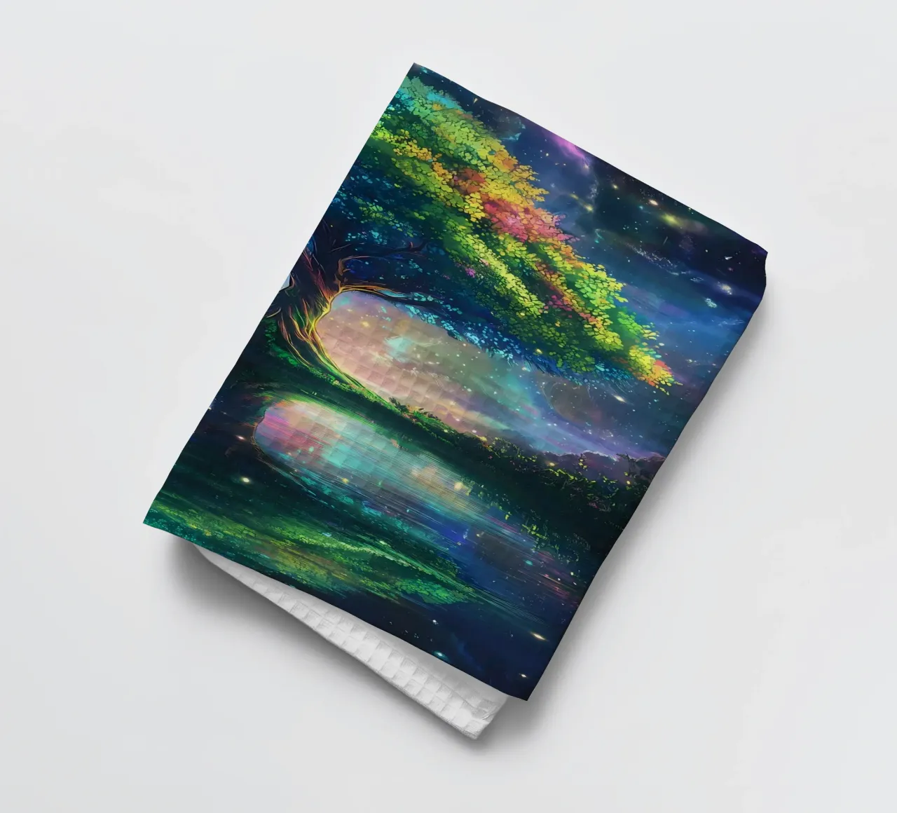 tree lake reflection tea towel by Jennifer R Spyhalski