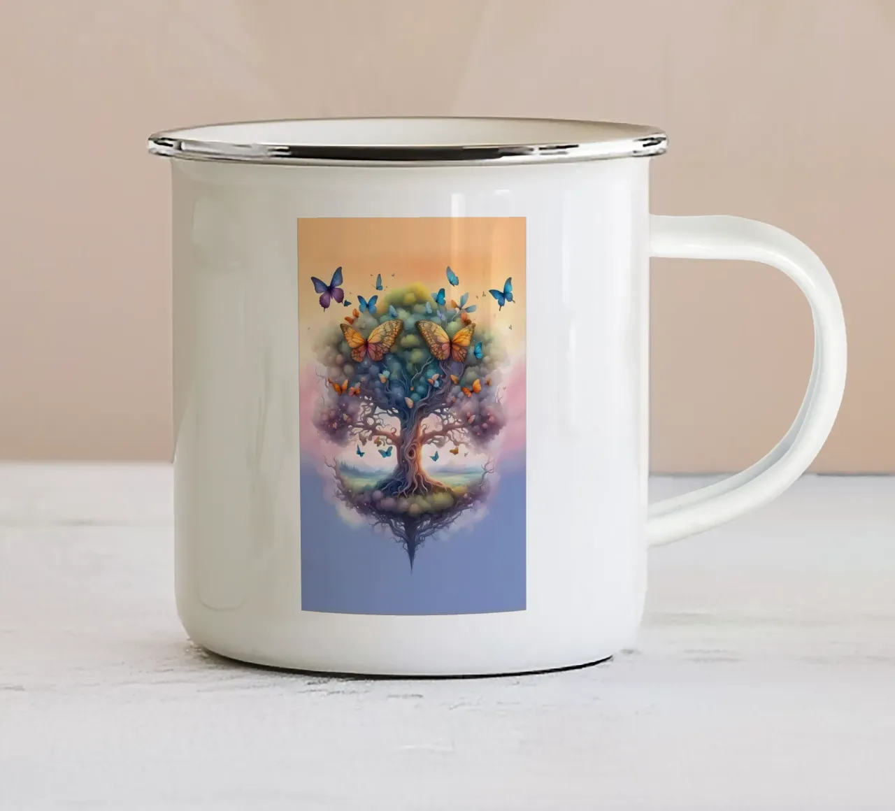 albero farfalle radici tazza in smalto da Jennifer R Spyhalski